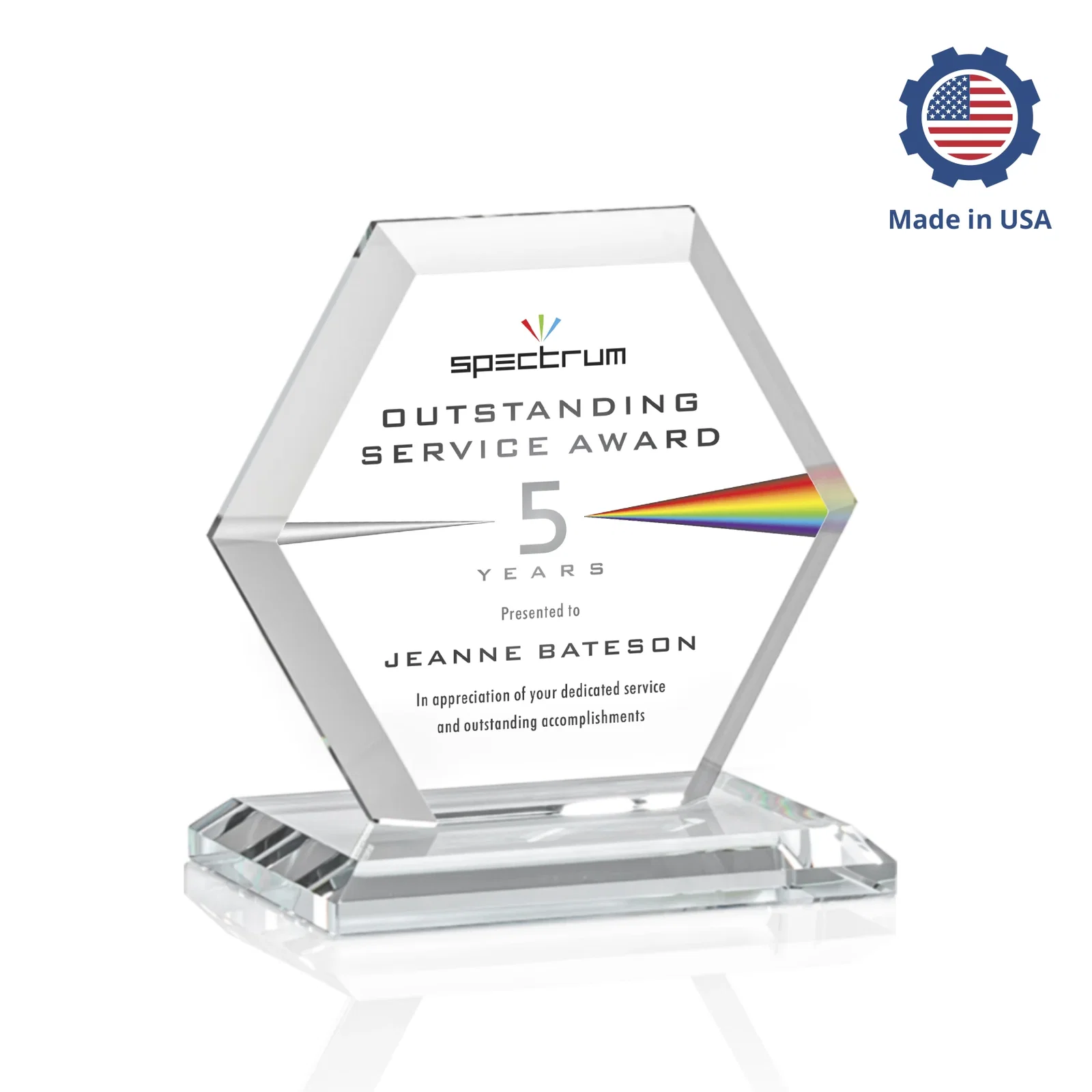 Promotional Starfire Crystal Hexagon Award with Deep Mitered Edges, with your logo for safety achievement programs
