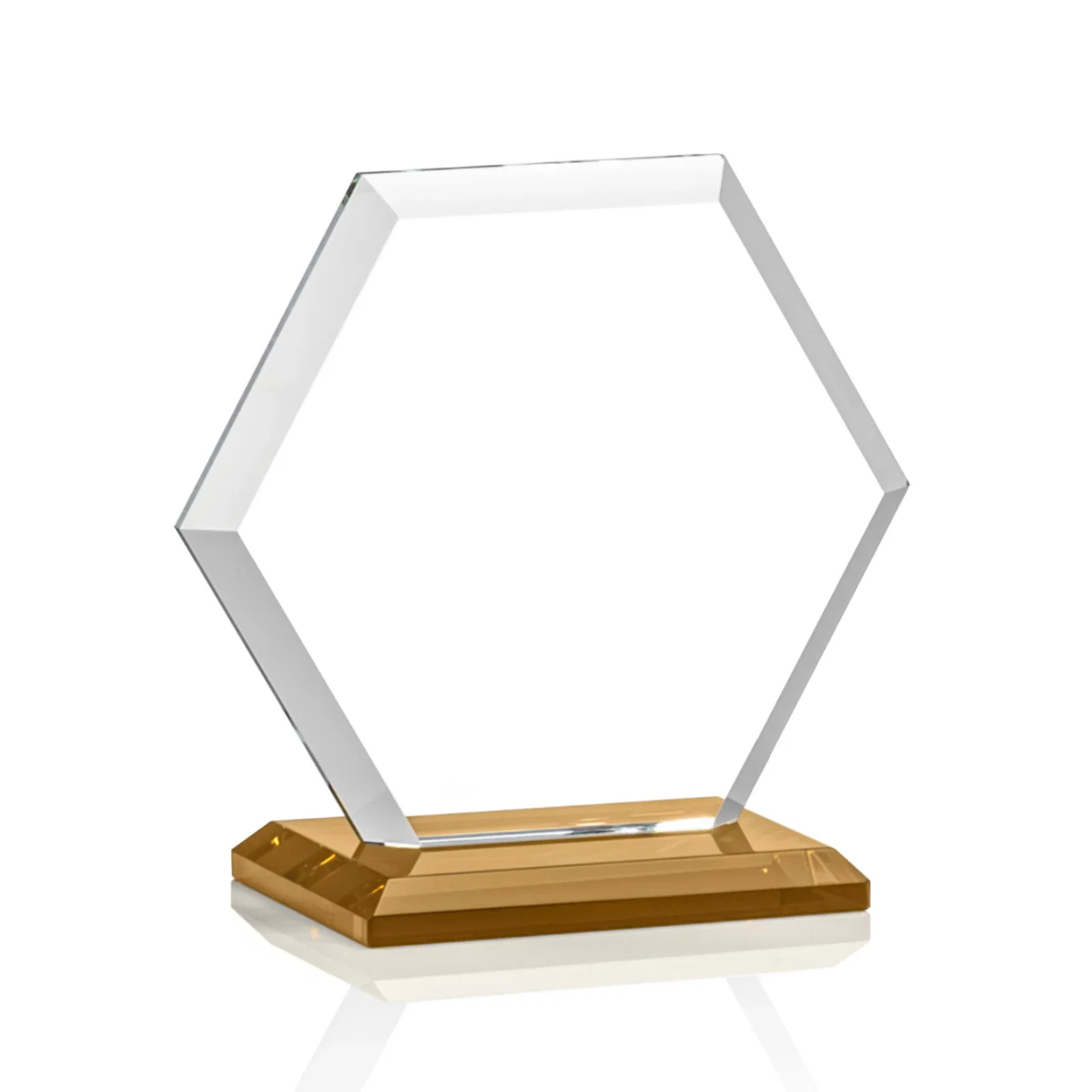 Branded Starfire Crystal Hexagon Award with Deep Mitered Edges, with your logo for service anniversary gifts