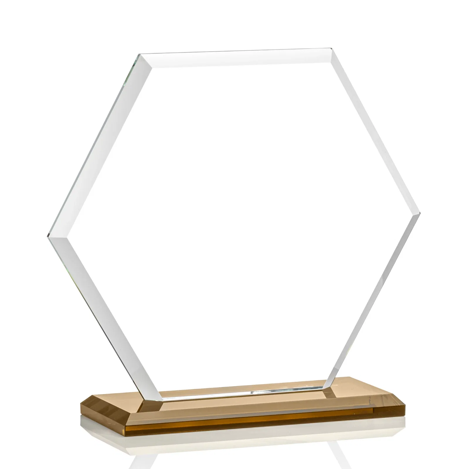 Branded Starfire Crystal Hexagon Award with Deep Mitered Edges, with your logo for team milestone celebrations