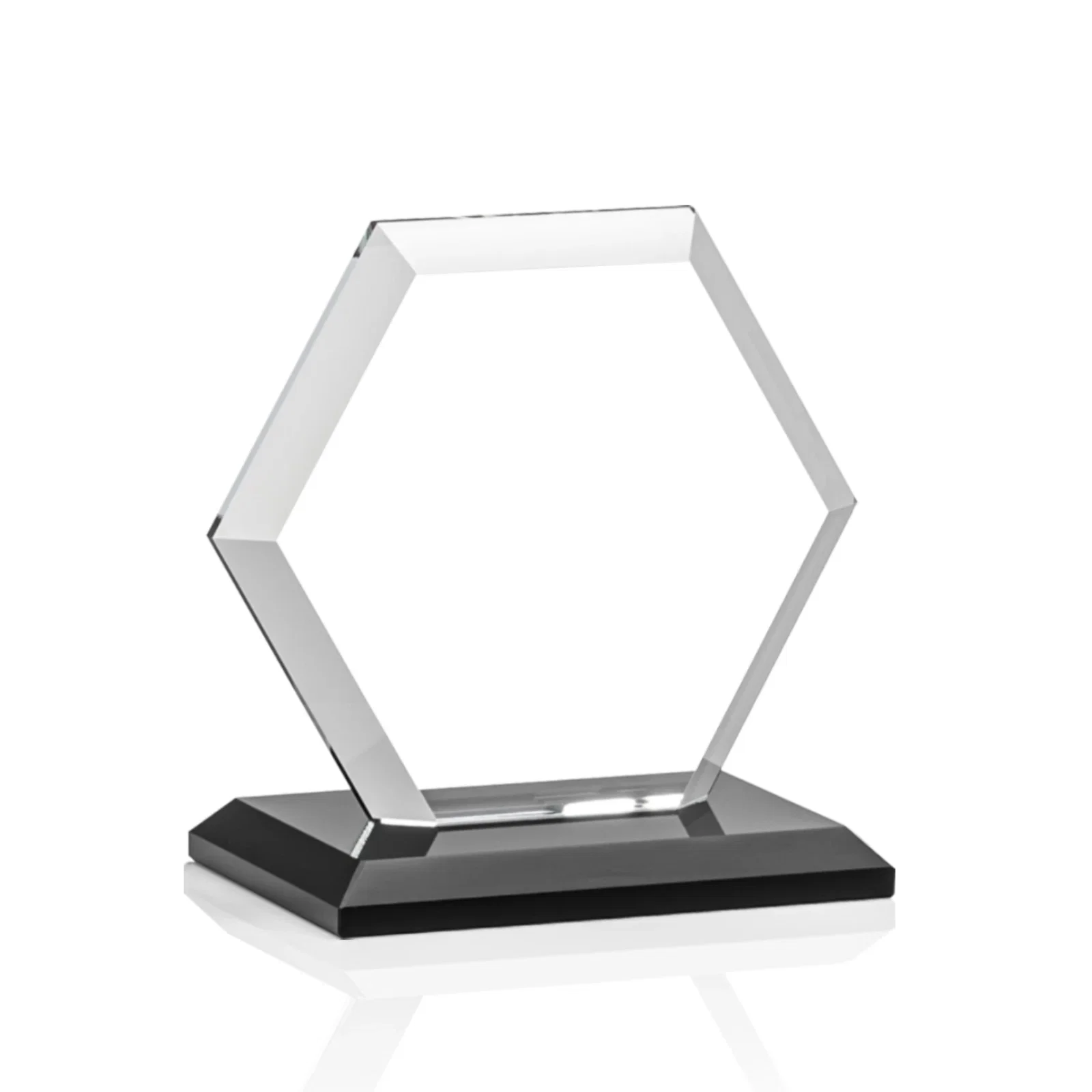 Branded Starfire Crystal Hexagon Award with Deep Mitered Edges, with your logo for donor appreciation