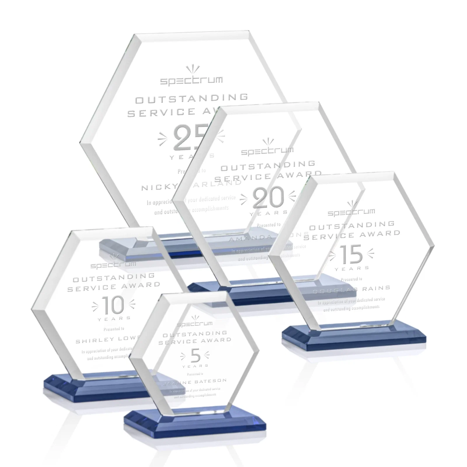 Personalized Starfire Crystal Hexagon Award with Deep Mitered Edges for employee recognition