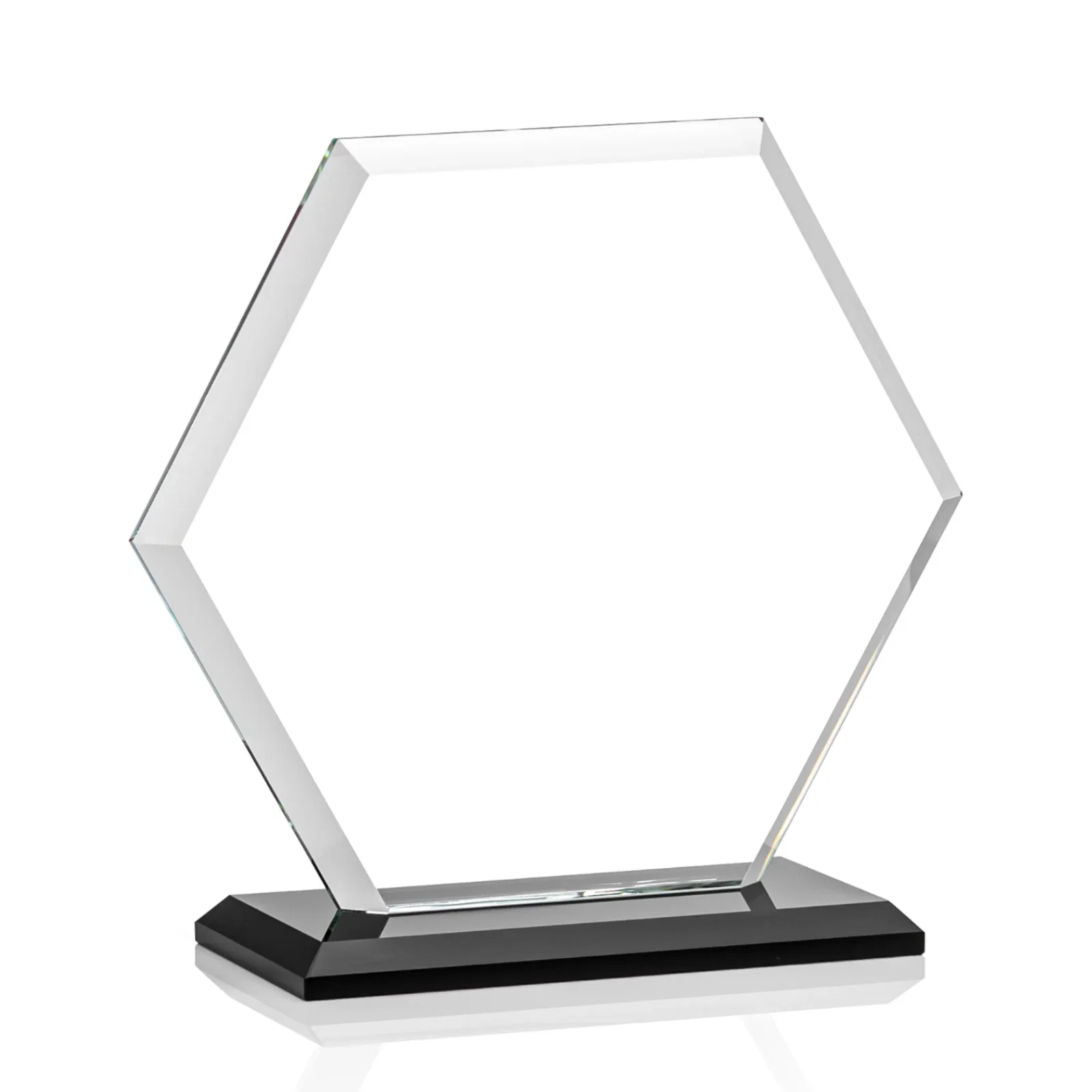 Branded Starfire Crystal Hexagon Award with Deep Mitered Edges, with your logo for volunteer appreciation