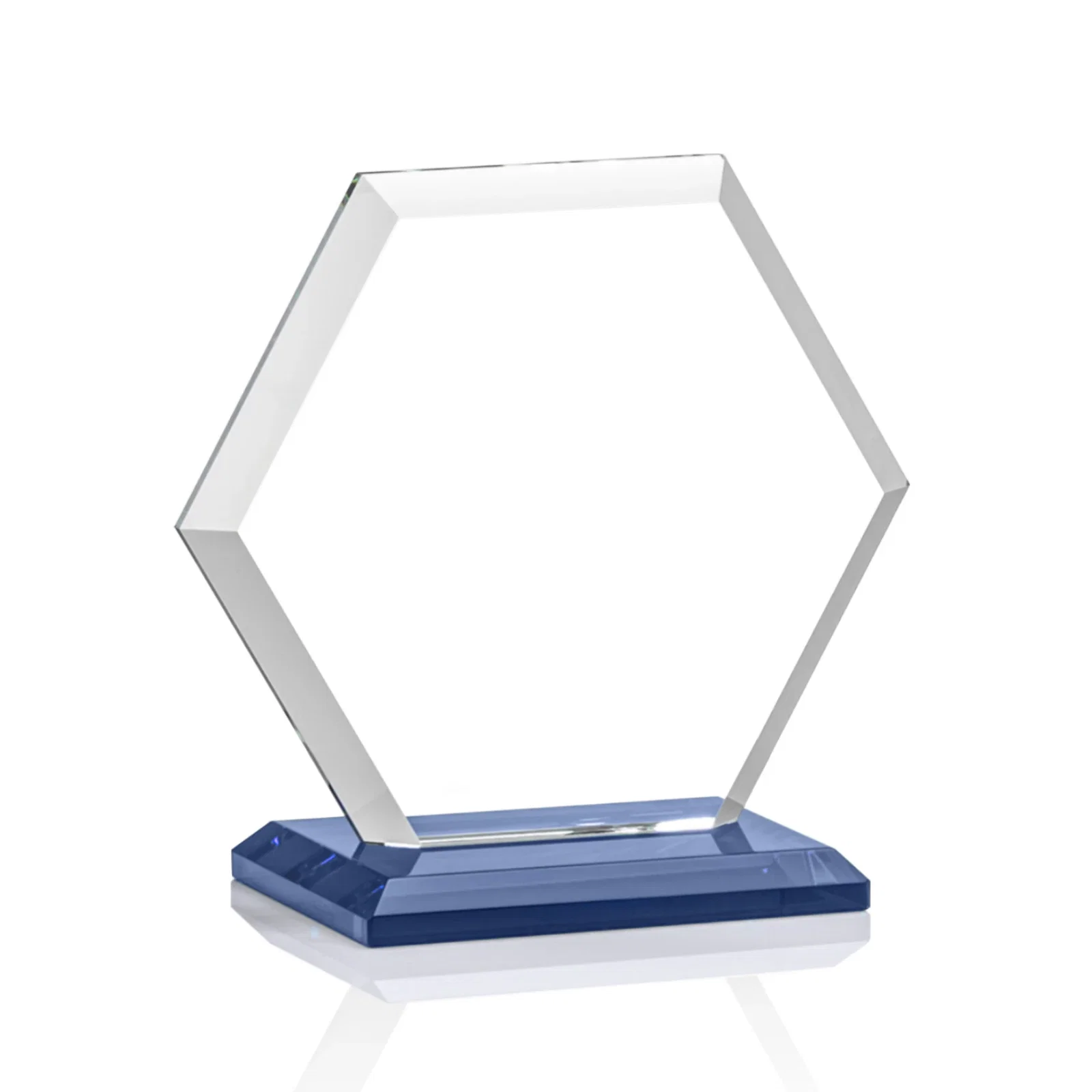 Custom printed Starfire Crystal Hexagon Award with Deep Mitered Edges, with your logo for employee recognition