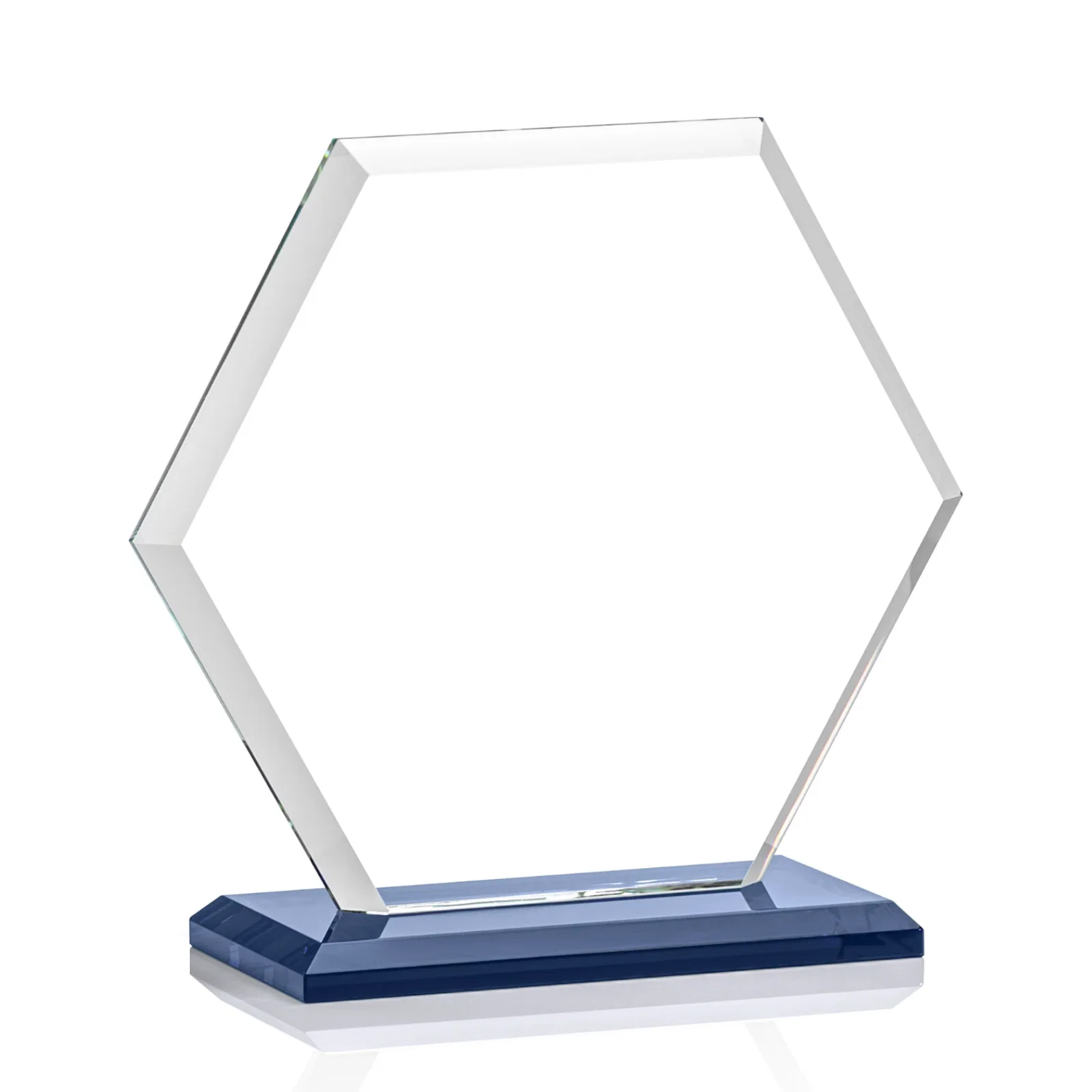 Custom printed Starfire Crystal Hexagon Award with Deep Mitered Edges, with your logo for service anniversary gifts