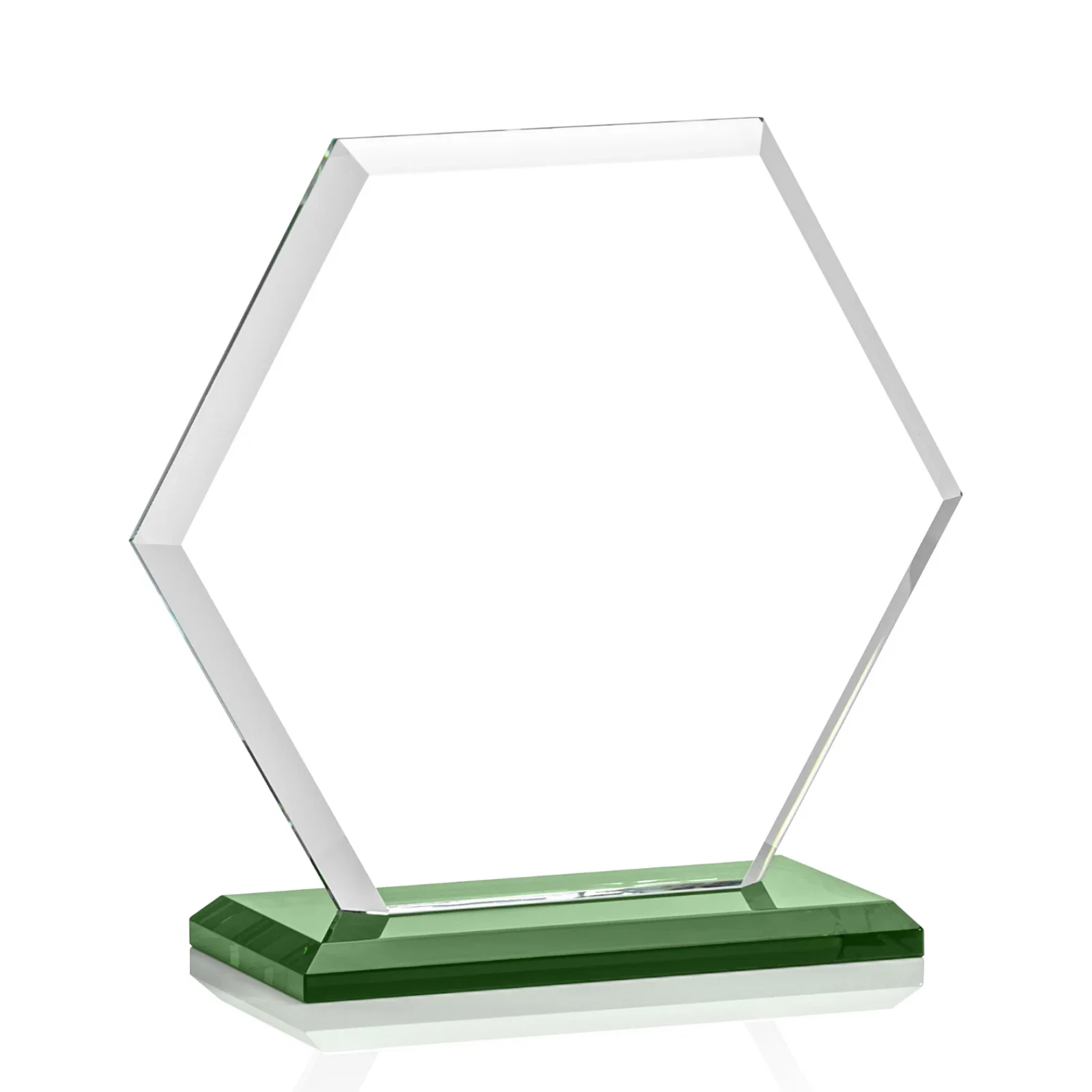 Custom printed Starfire Crystal Hexagon Award with Deep Mitered Edges, with your logo for graduation ceremonies