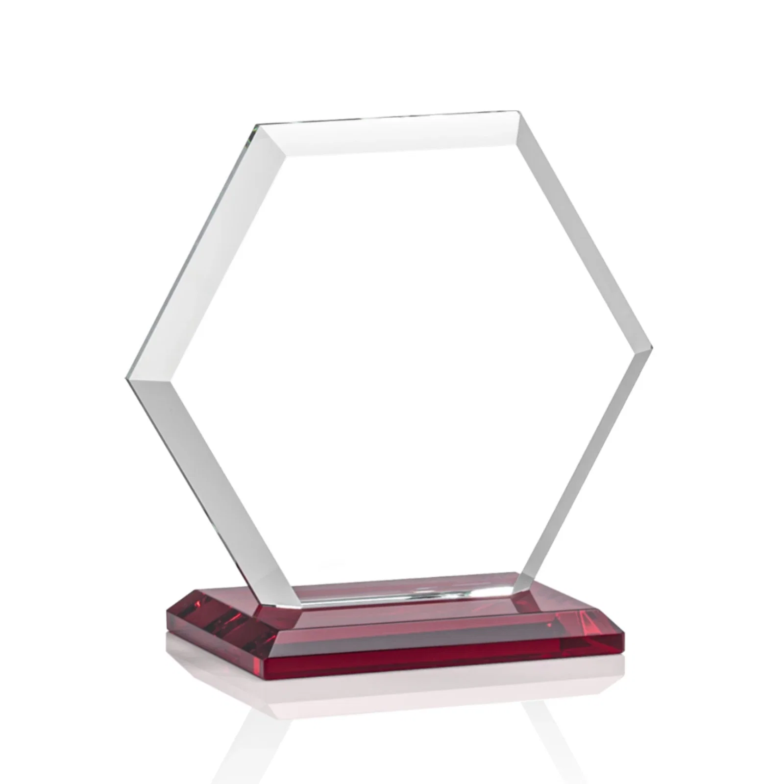 Custom printed Starfire Crystal Hexagon Award with Deep Mitered Edges, with your logo for dealer and partner awards