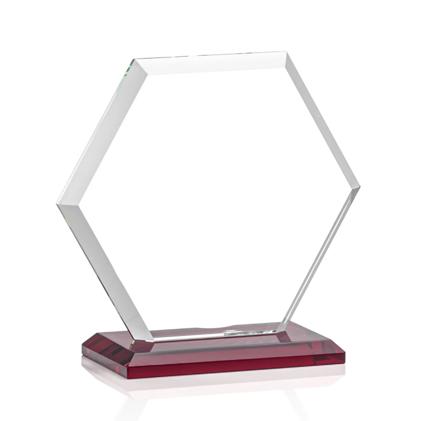 Custom printed Starfire Crystal Hexagon Award with Deep Mitered Edges, with your logo for company anniversary events