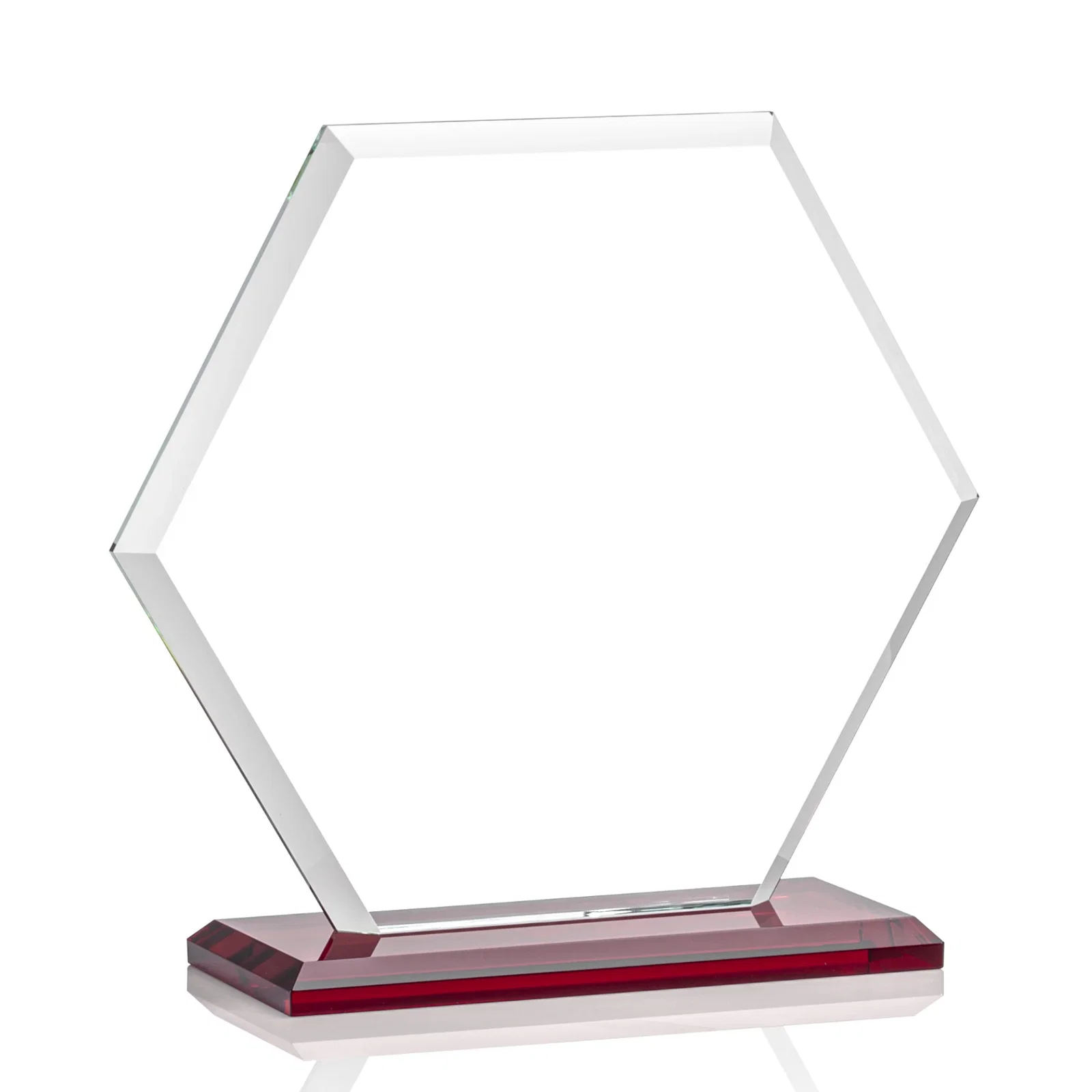 Customized Starfire Crystal Hexagon Award with Deep Mitered Edges, with your logo for corporate award ceremonies