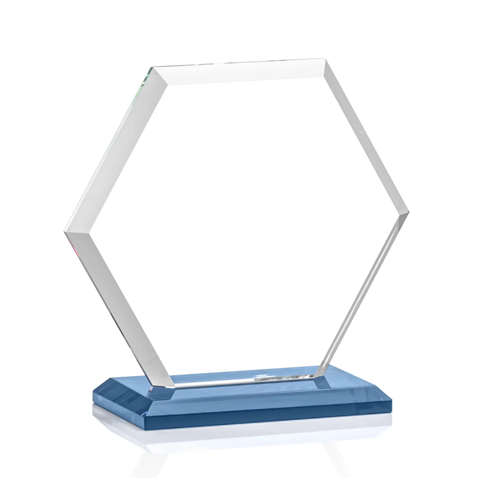Customized Starfire Crystal Hexagon Award with Deep Mitered Edges, with your logo for retirement presentations