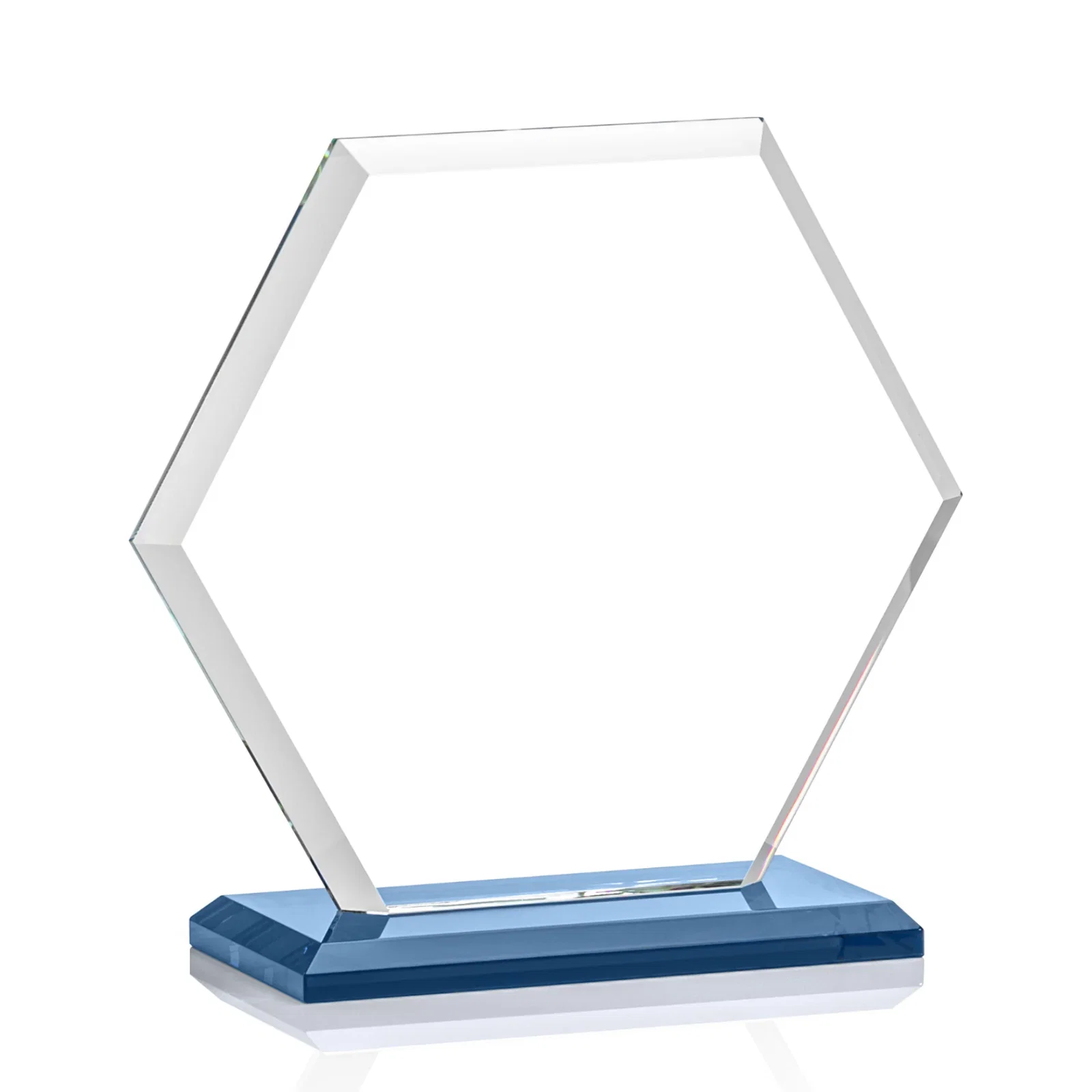 Customized Starfire Crystal Hexagon Award with Deep Mitered Edges, with your logo for team milestone celebrations