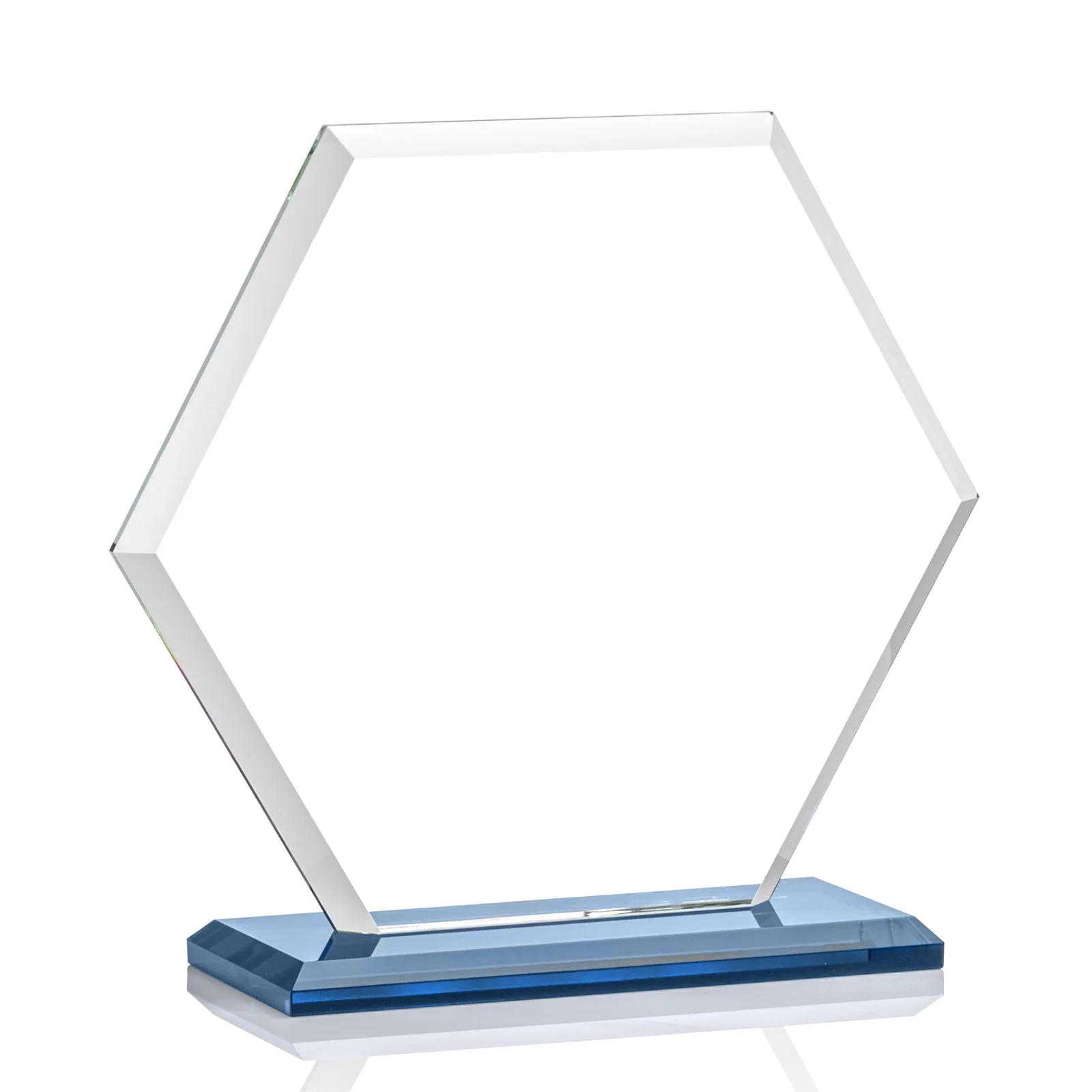 Customized Starfire Crystal Hexagon Award with Deep Mitered Edges, with your logo for donor appreciation