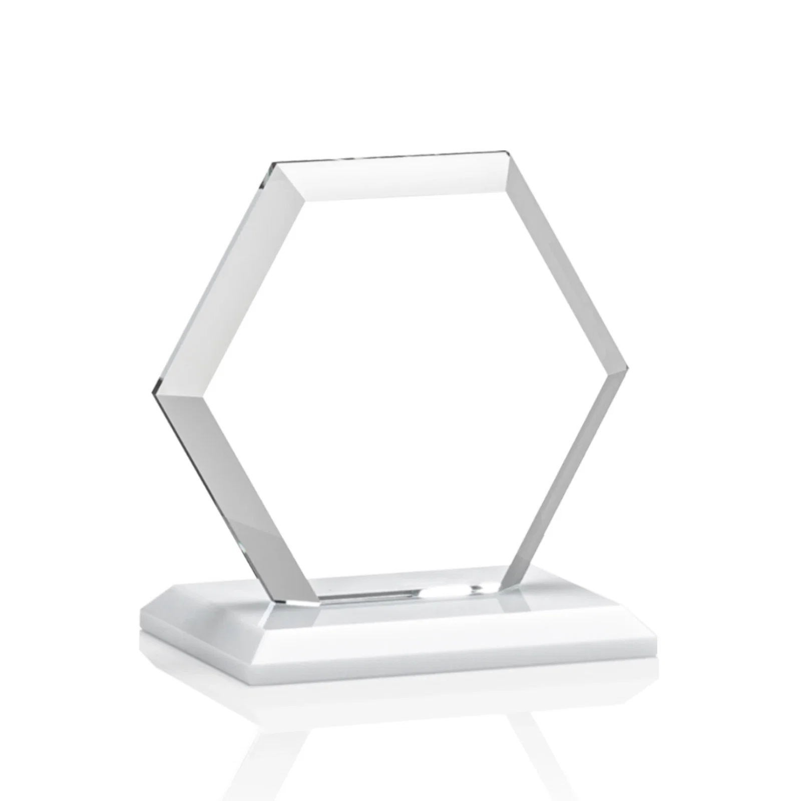 Customized Starfire Crystal Hexagon Award with Deep Mitered Edges, with your logo for graduation ceremonies