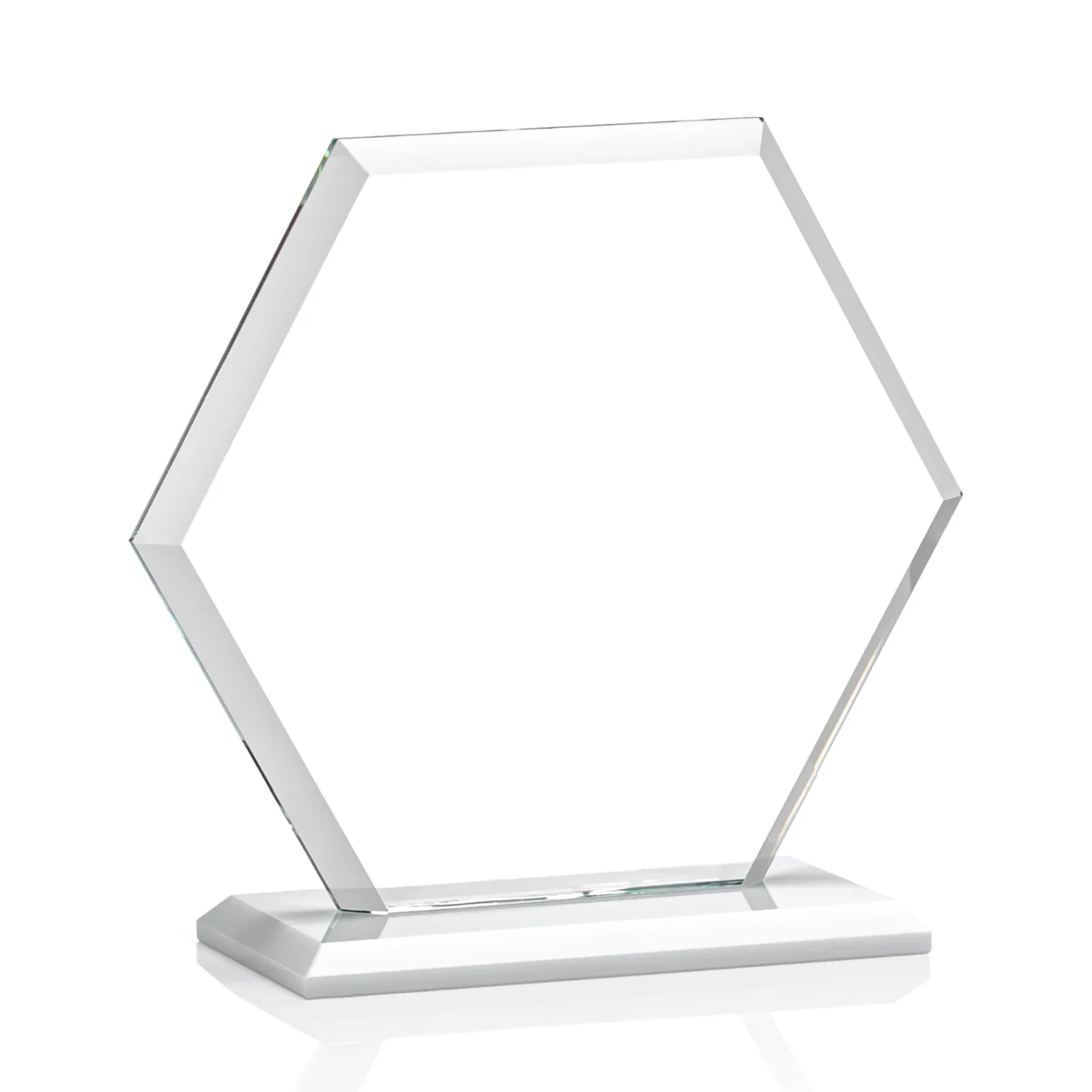 Customized Starfire Crystal Hexagon Award with Deep Mitered Edges, with your logo for dealer and partner awards