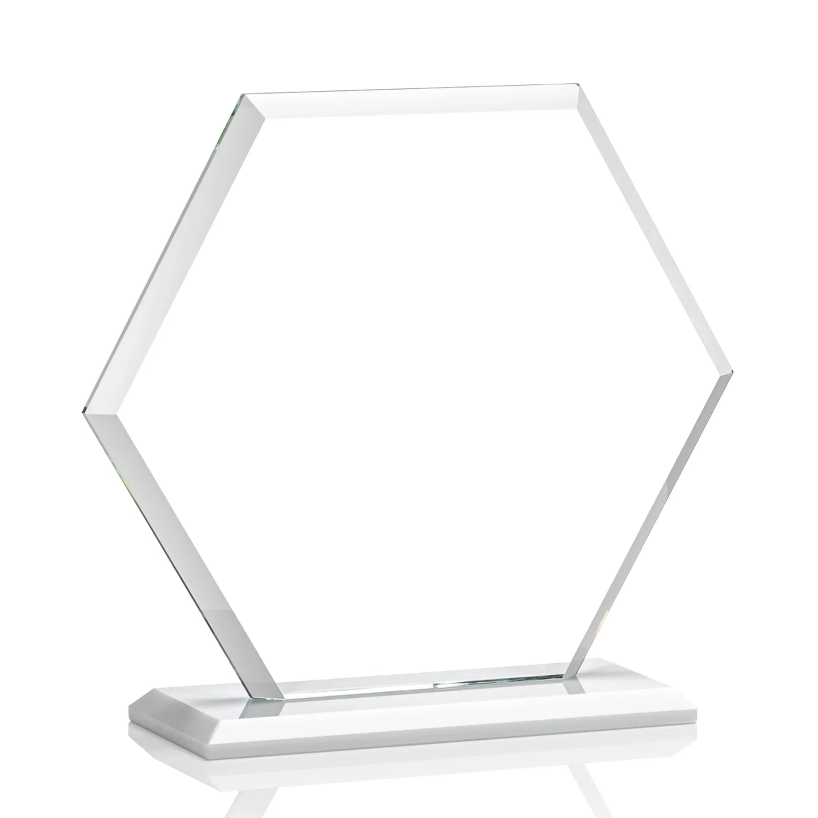 Customized Starfire Crystal Hexagon Award with Deep Mitered Edges, with your logo for company anniversary events