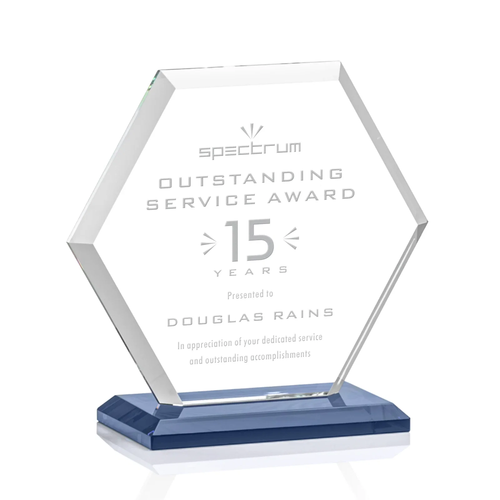 Personalized Starfire Crystal Hexagon Award with Deep Mitered Edges for sales achievement awards