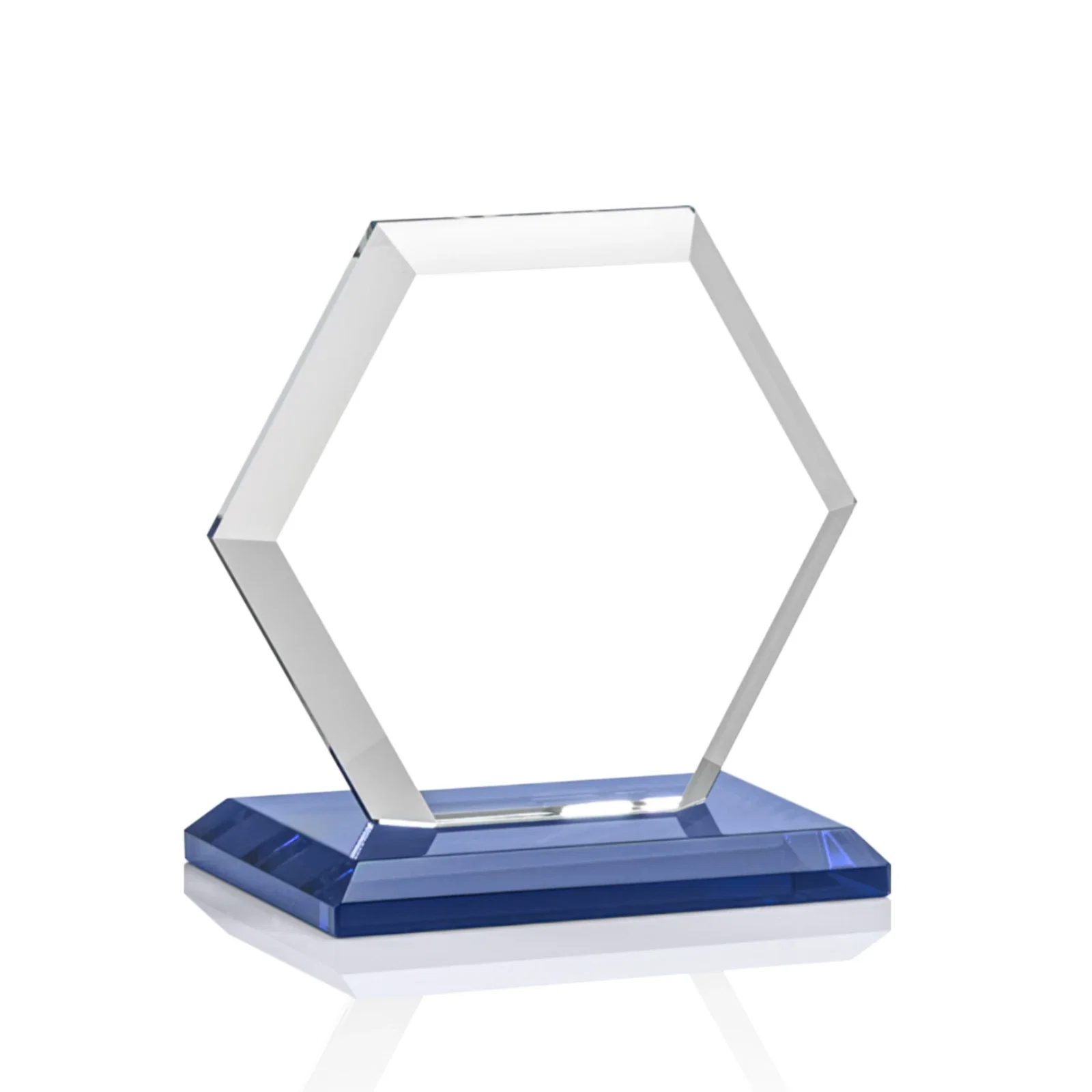 Custom engraved Starfire Crystal Hexagon Award with Deep Mitered Edges, with your logo for retirement presentations