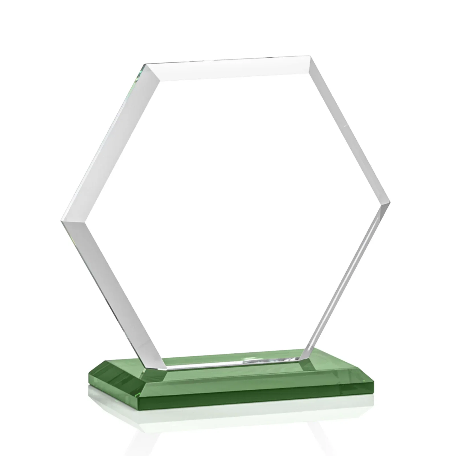 Custom engraved Starfire Crystal Hexagon Award with Deep Mitered Edges, with your logo for team milestone celebrations