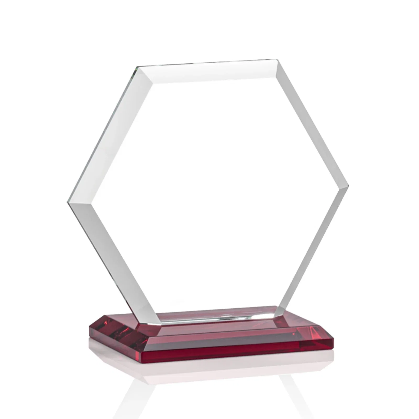 Custom engraved Starfire Crystal Hexagon Award with Deep Mitered Edges, with your logo for donor appreciation