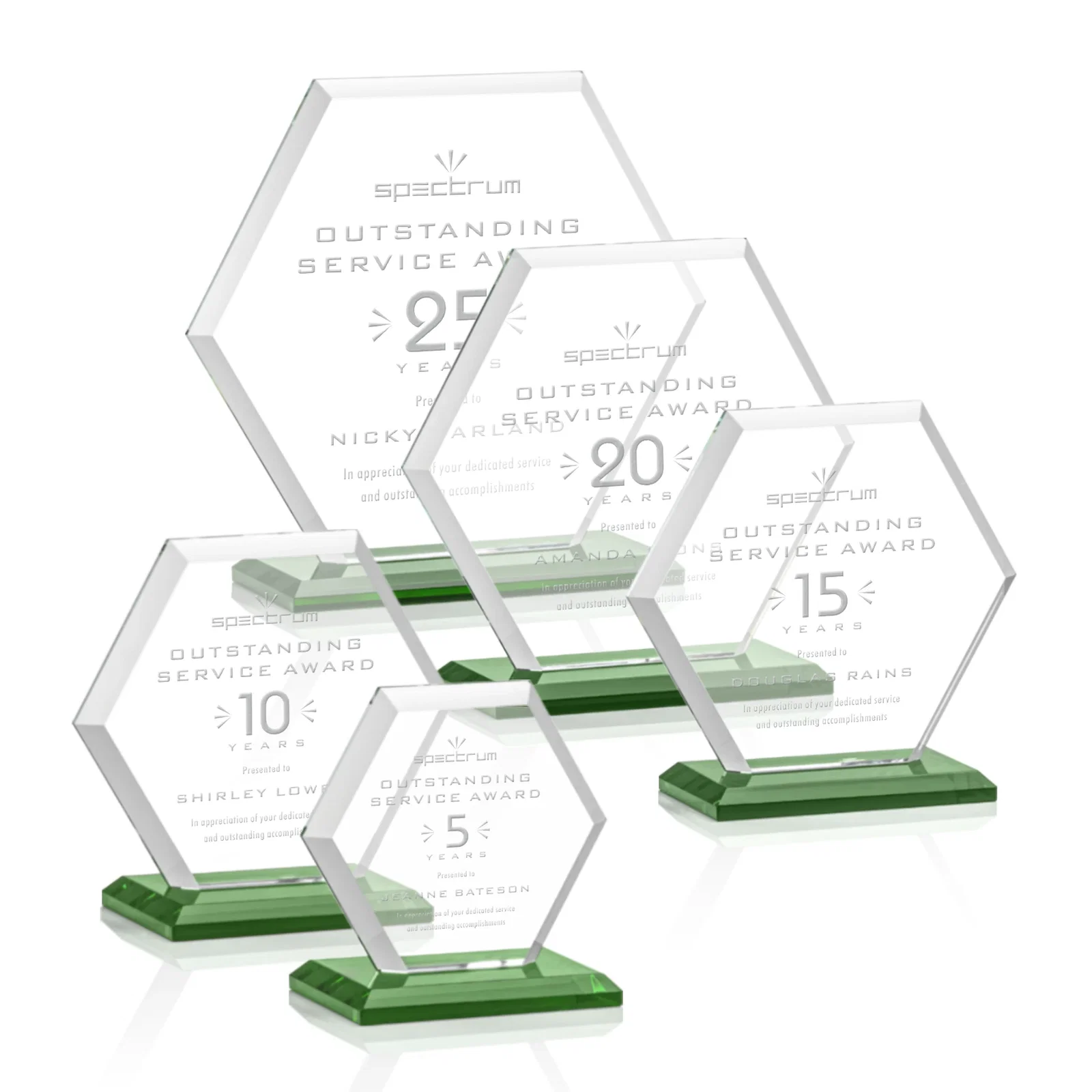 Personalized Starfire Crystal Hexagon Award with Deep Mitered Edges for donor appreciation