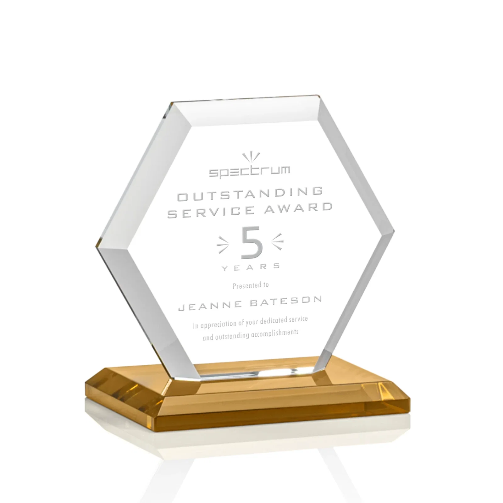 Custom Starfire Crystal Hexagon Award with Deep Mitered Edges for corporate award ceremonies