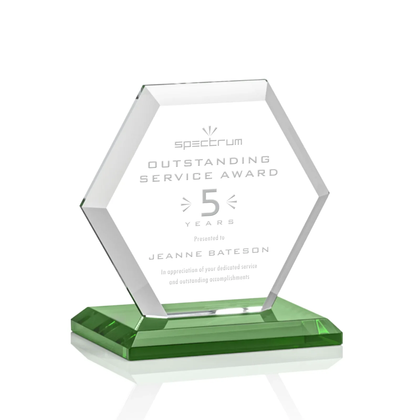 Personalized Starfire Crystal Hexagon Award with Deep Mitered Edges for graduation ceremonies