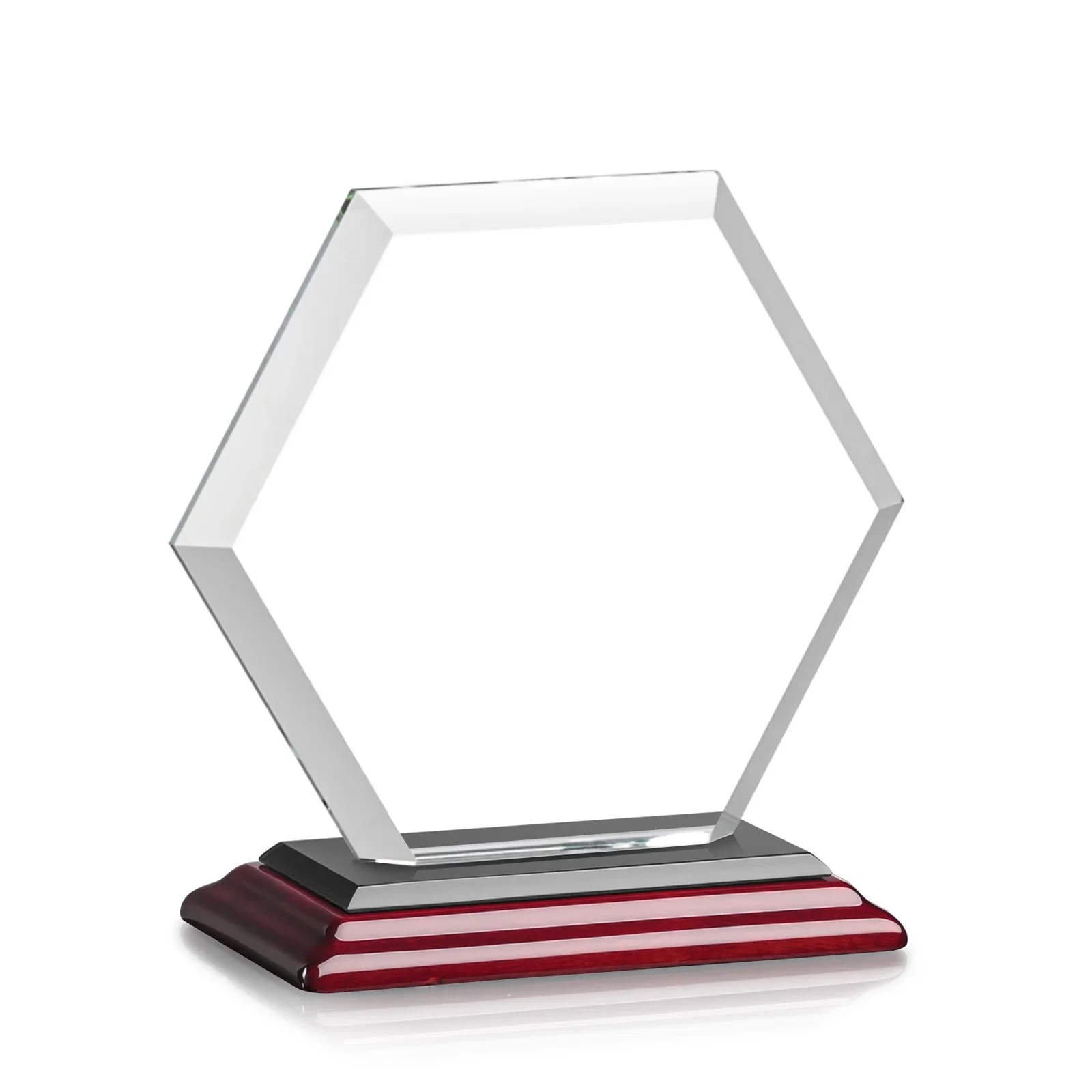 Custom Starfire Crystal Hexagon Award with Deep Mitered Edges, with your company name for service anniversary gifts