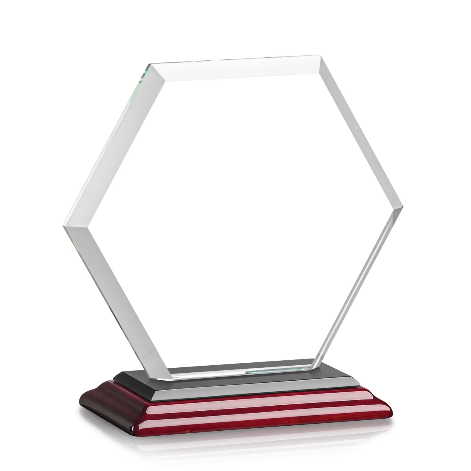 Custom Starfire Crystal Hexagon Award with Deep Mitered Edges, with your company name for sales achievement awards