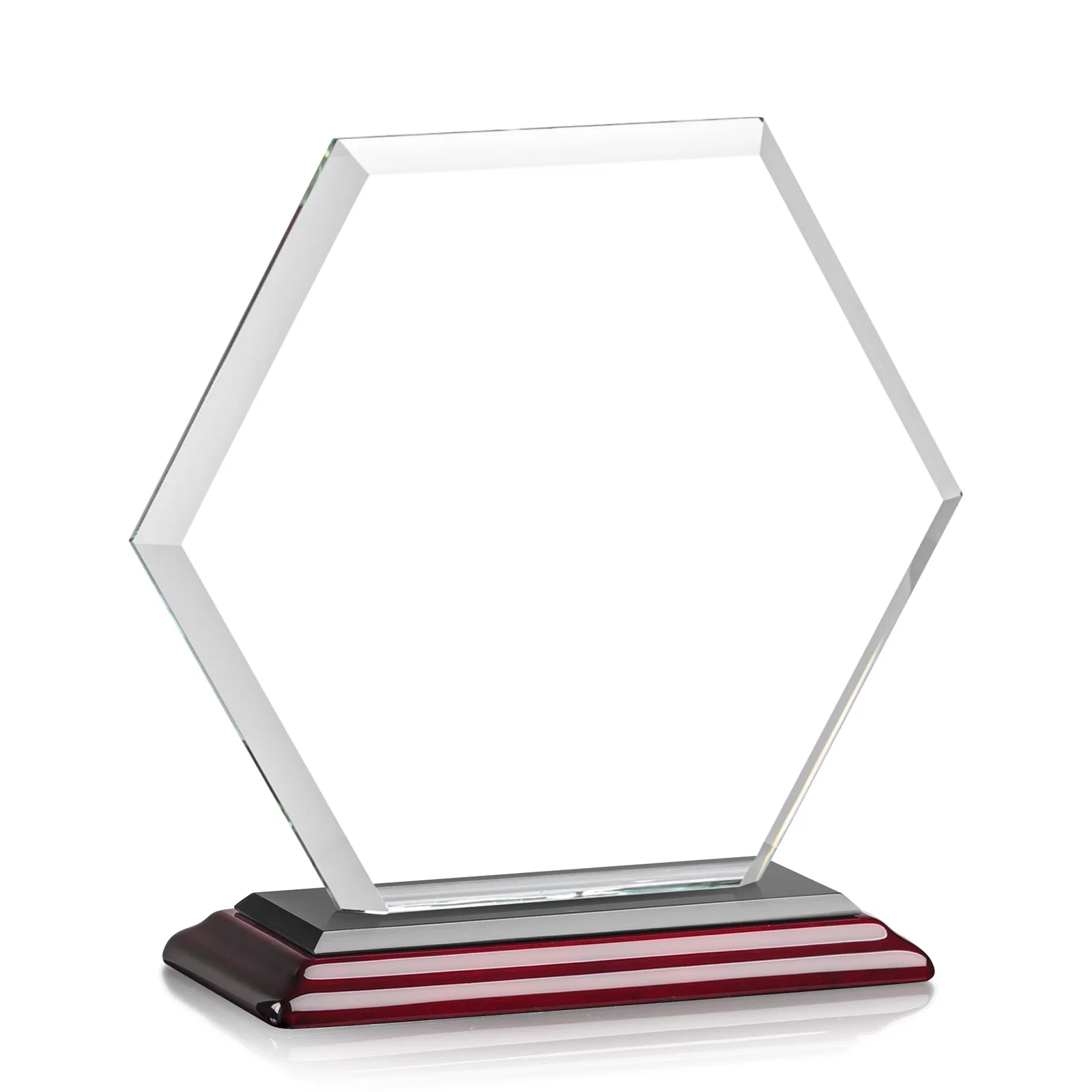 Custom Starfire Crystal Hexagon Award with Deep Mitered Edges, with your company name for retirement presentations
