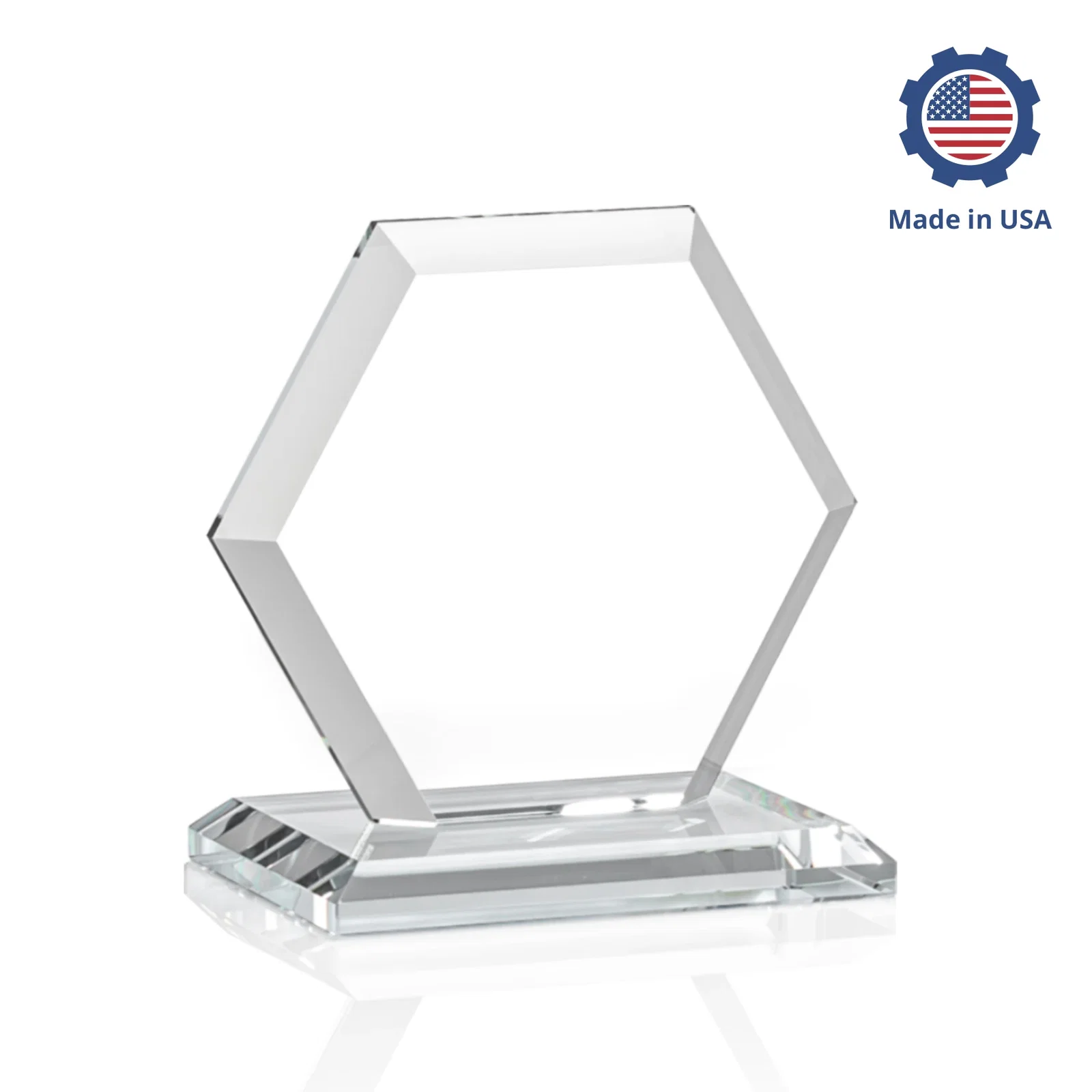 Custom Starfire Crystal Hexagon Award with Deep Mitered Edges, with your company name for team milestone celebrations