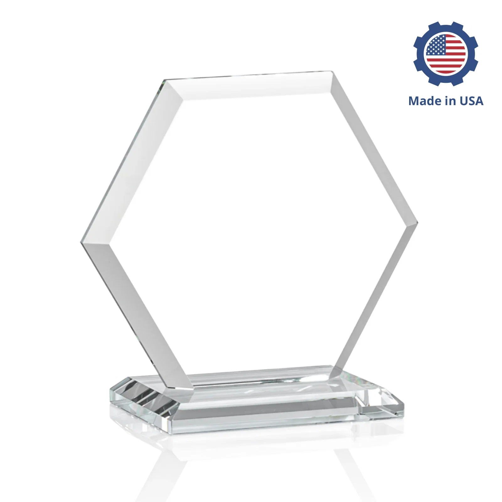 Custom Starfire Crystal Hexagon Award with Deep Mitered Edges, with your company name for donor appreciation