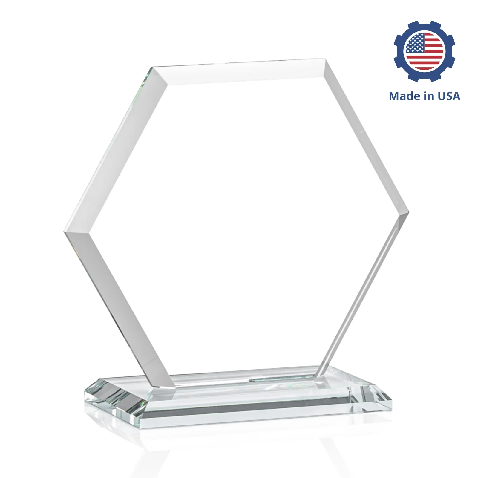Custom Starfire Crystal Hexagon Award with Deep Mitered Edges, with your company name for graduation ceremonies