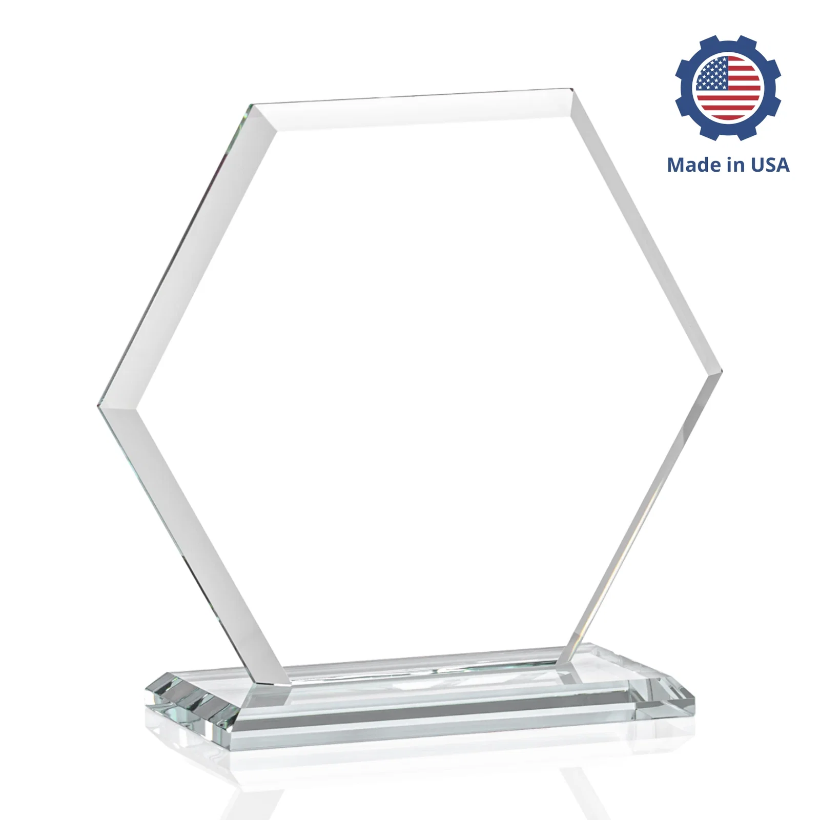 Custom Starfire Crystal Hexagon Award with Deep Mitered Edges, with your company name for safety achievement programs