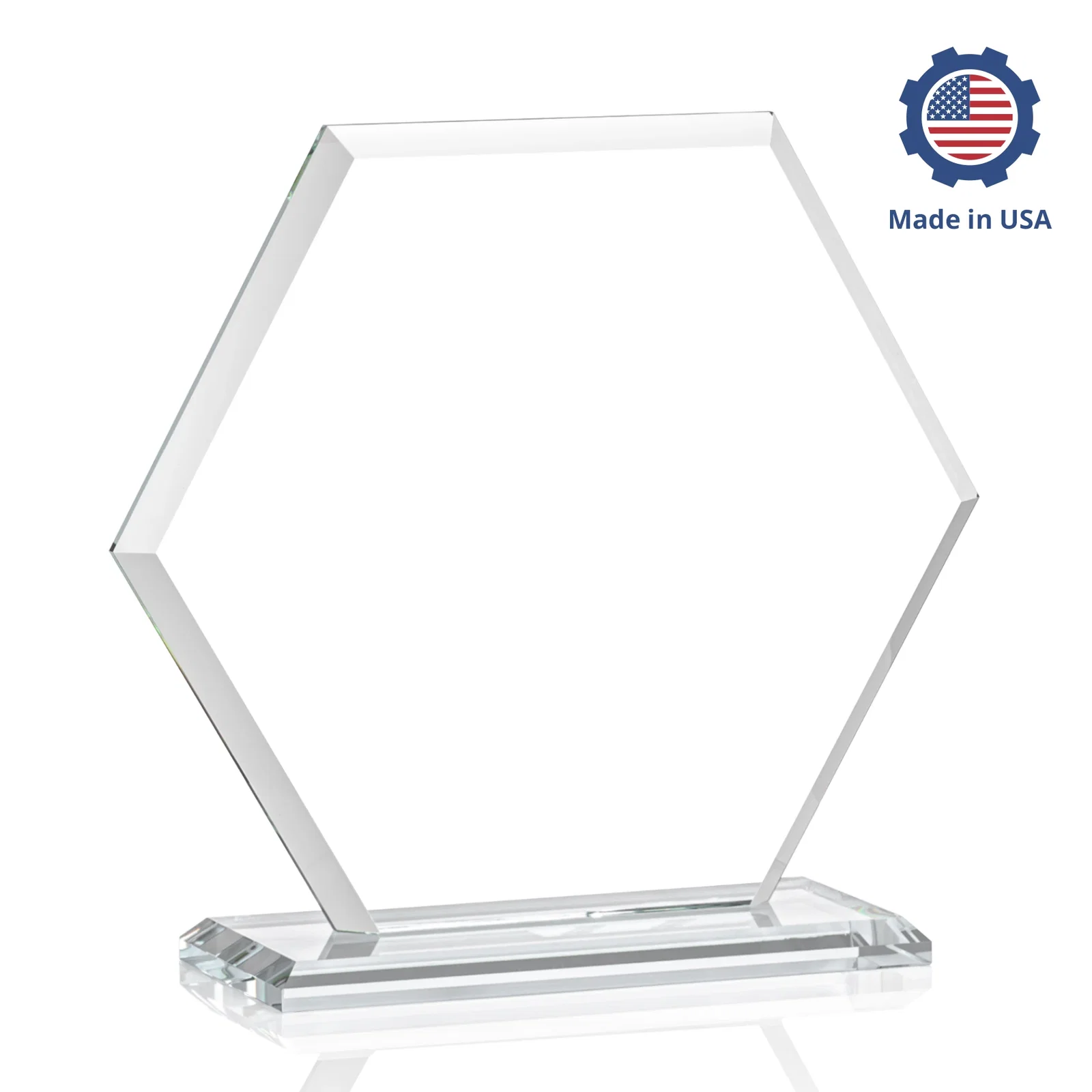 Custom Starfire Crystal Hexagon Award with Deep Mitered Edges, with your company name for volunteer appreciation