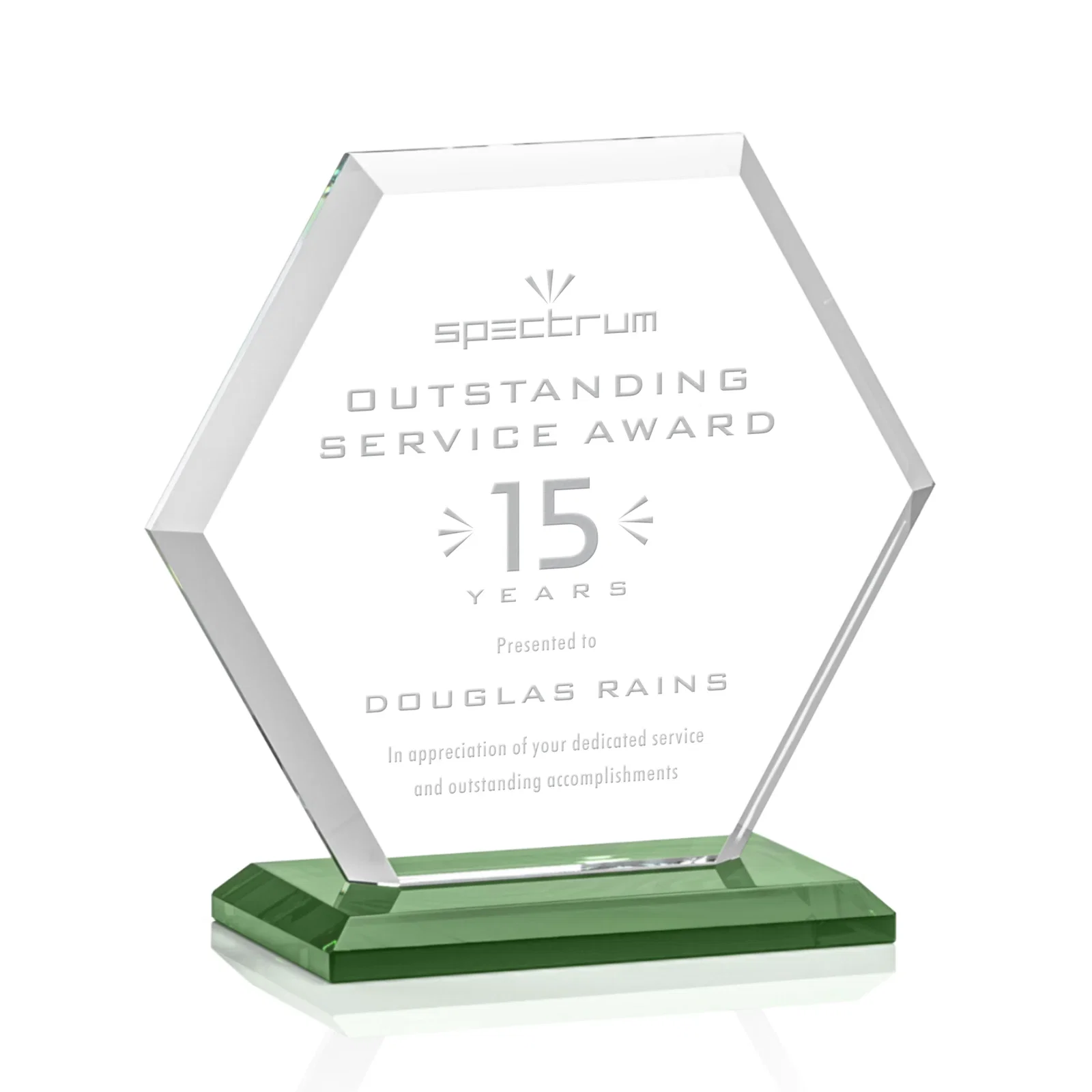 Personalized Starfire Crystal Hexagon Award with Deep Mitered Edges for volunteer appreciation