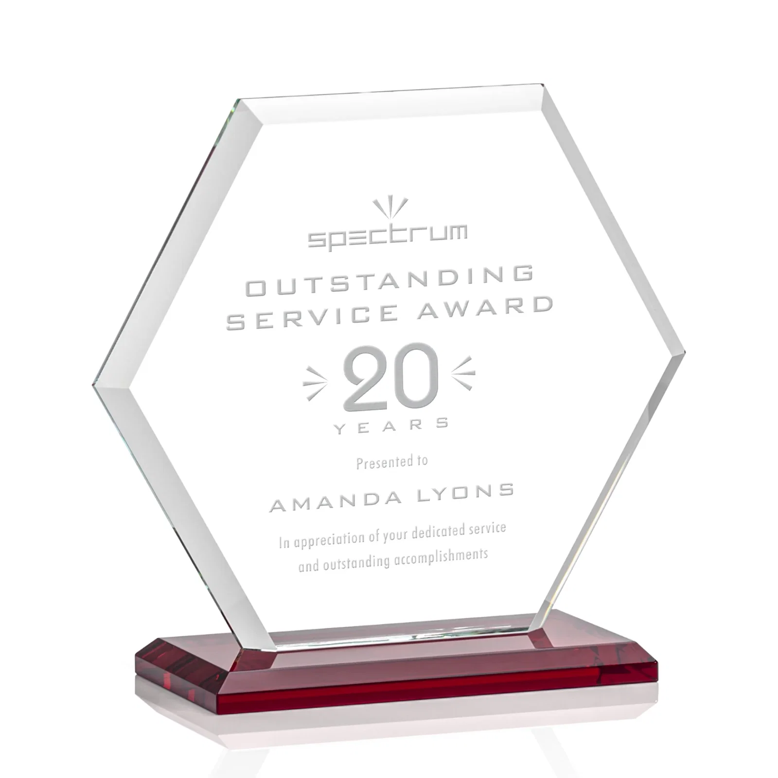 Promotional Starfire Crystal Hexagon Award with Deep Mitered Edges for retirement presentations