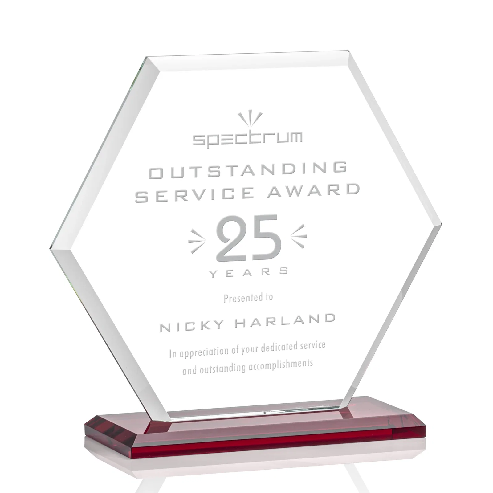 Promotional Starfire Crystal Hexagon Award with Deep Mitered Edges for team milestone celebrations