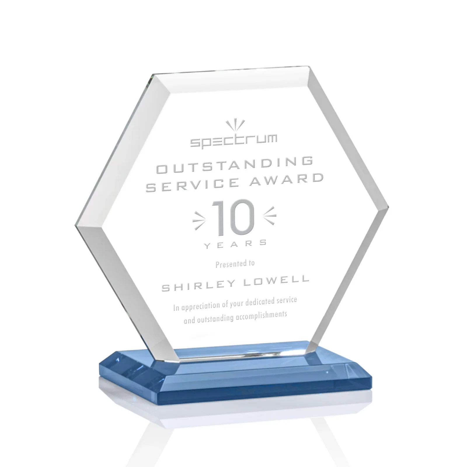 Promotional Starfire Crystal Hexagon Award with Deep Mitered Edges for safety achievement programs