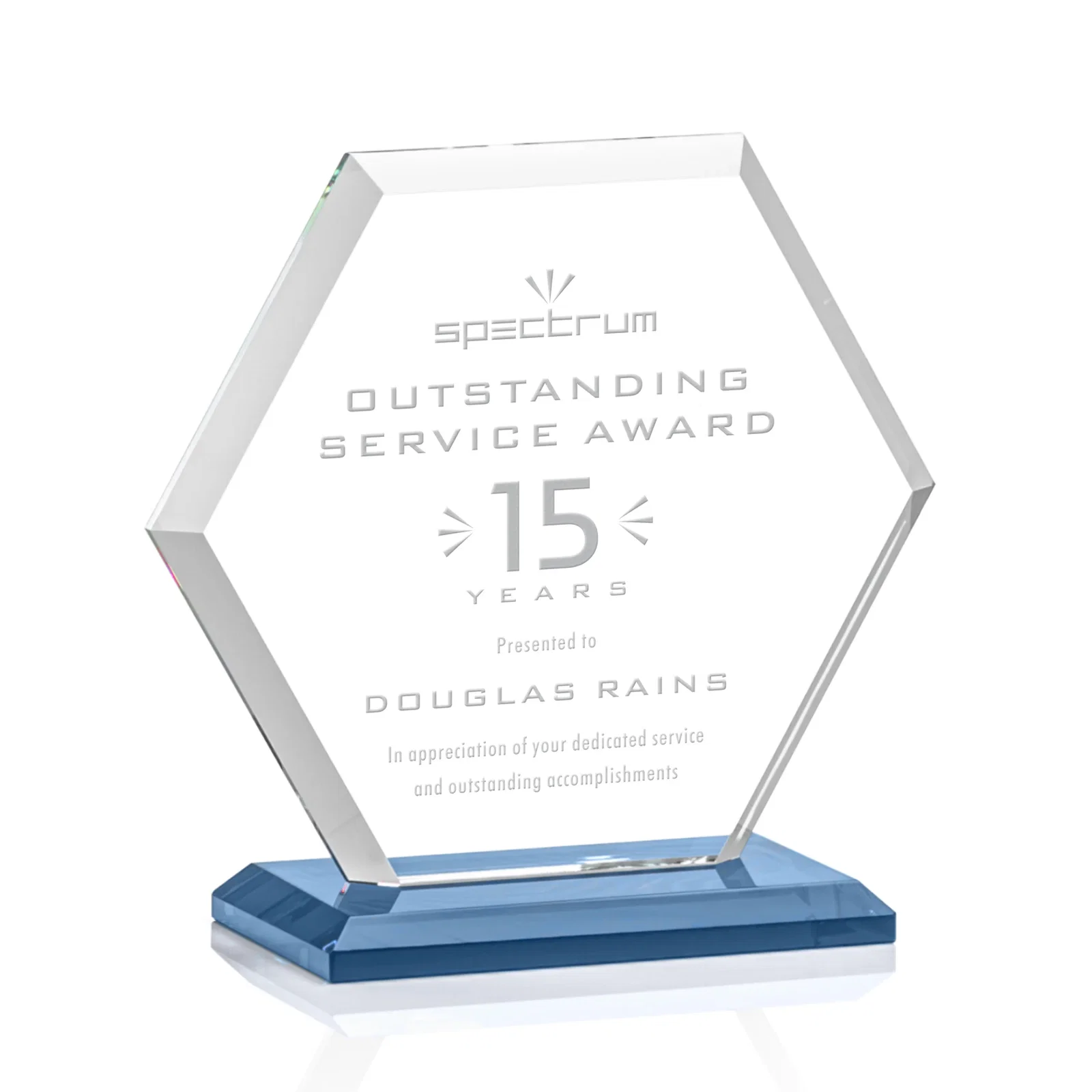 Promotional Starfire Crystal Hexagon Award with Deep Mitered Edges for volunteer appreciation