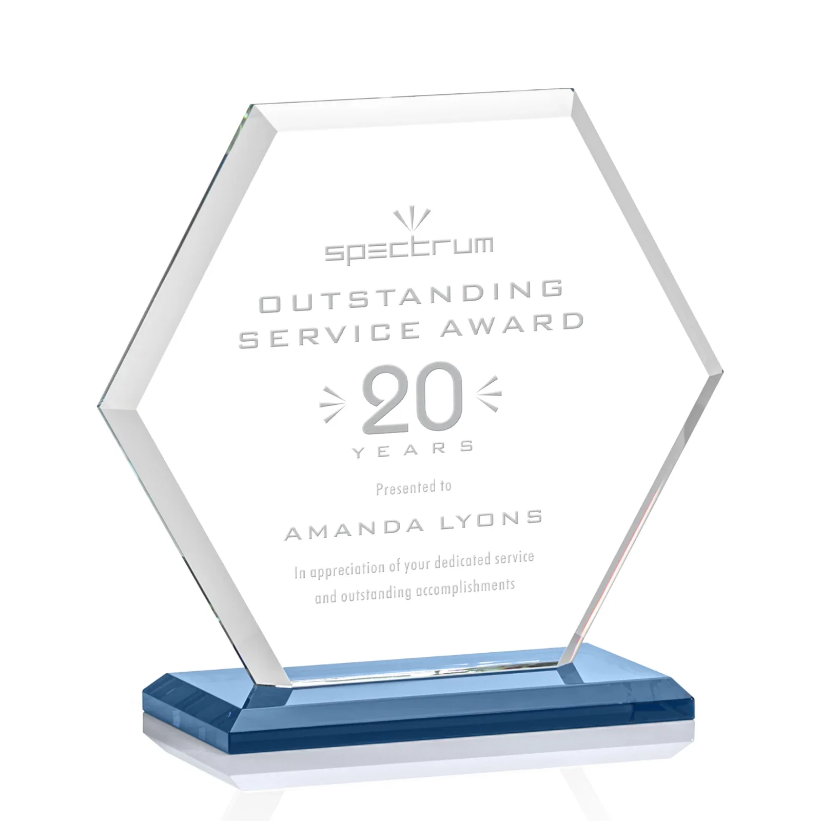 Promotional Starfire Crystal Hexagon Award with Deep Mitered Edges for dealer and partner awards