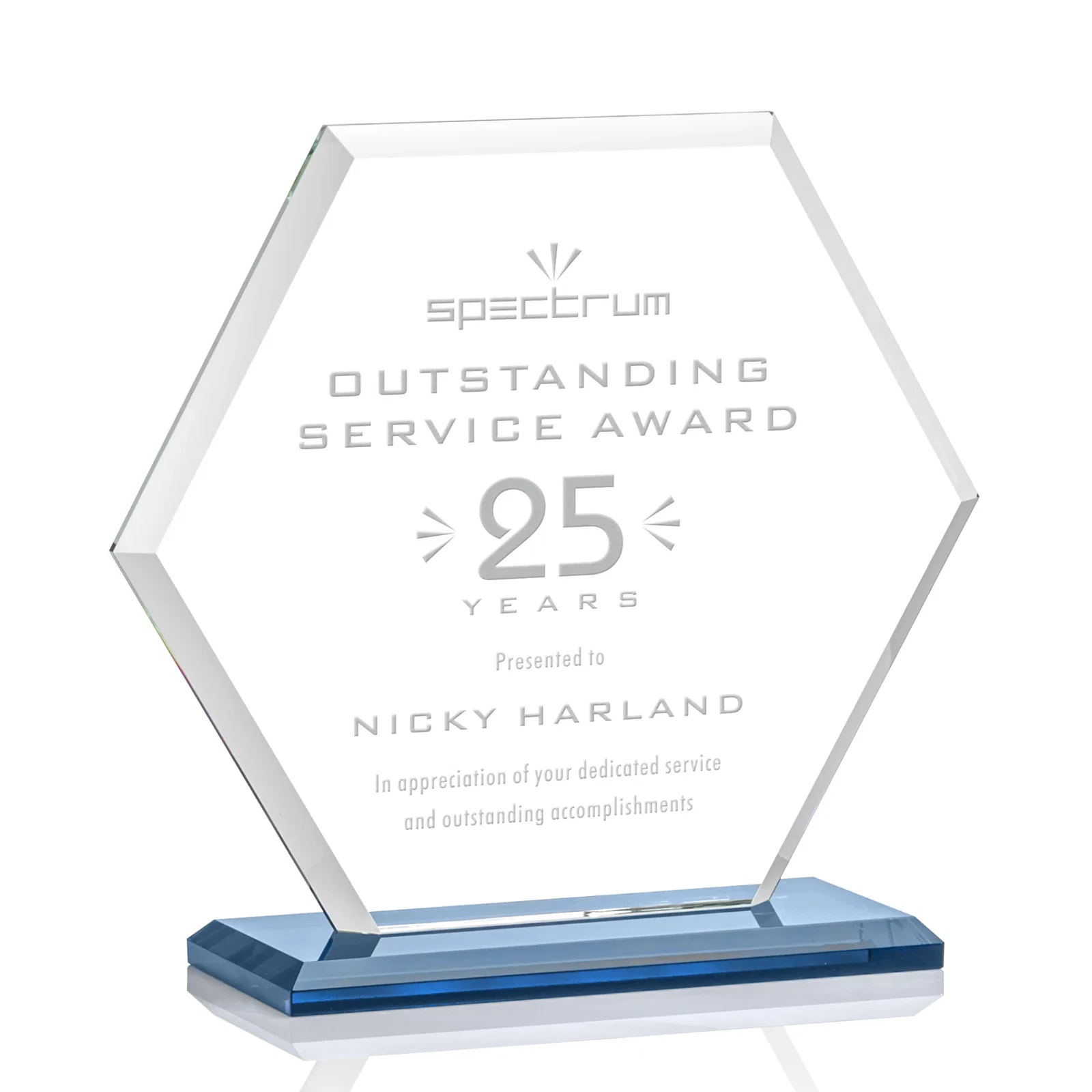 Promotional Starfire Crystal Hexagon Award with Deep Mitered Edges for company anniversary events