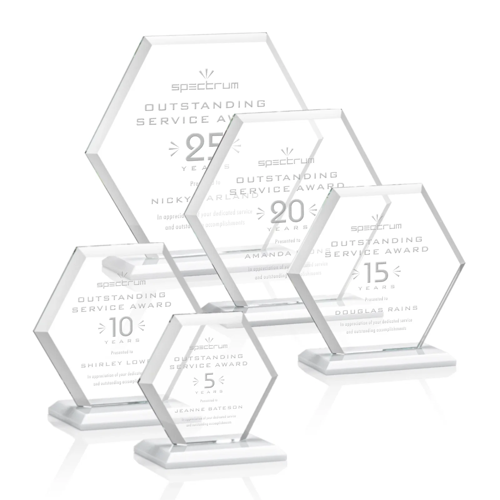Branded Starfire Crystal Hexagon Award with Deep Mitered Edges for employee recognition