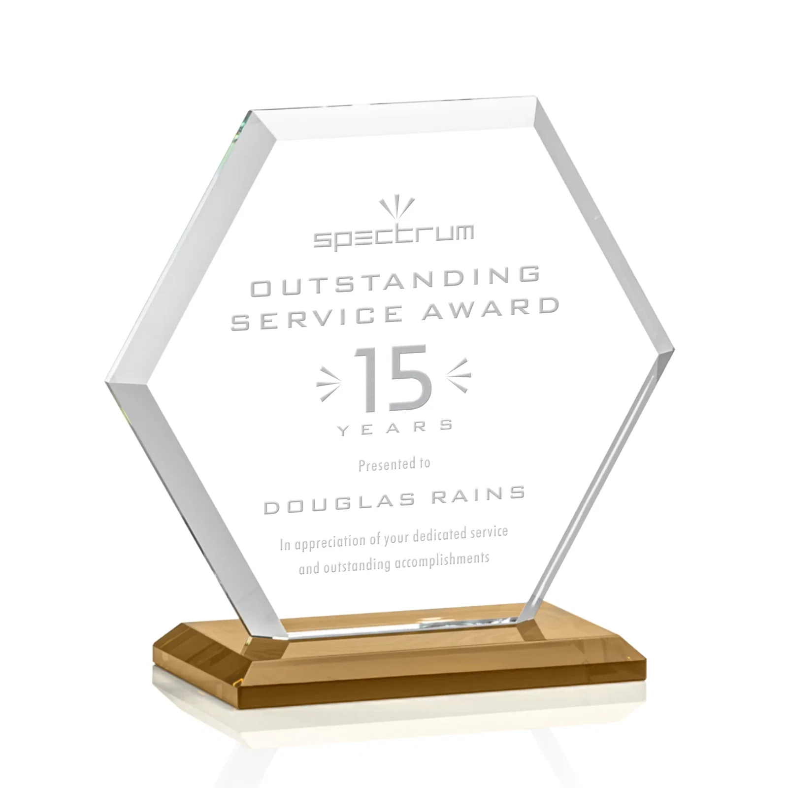 Custom Starfire Crystal Hexagon Award with Deep Mitered Edges for sales achievement awards