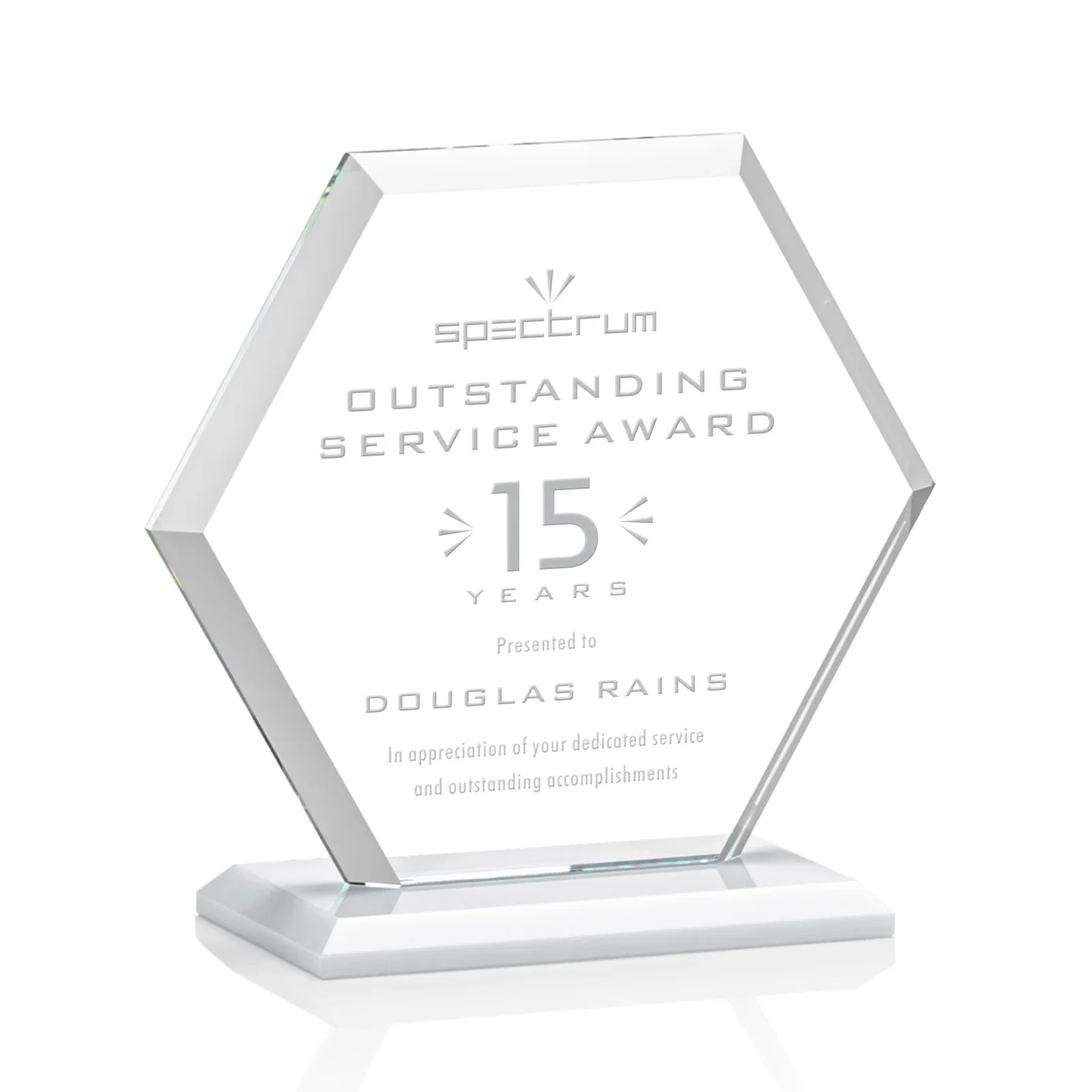 Branded Starfire Crystal Hexagon Award with Deep Mitered Edges for sales achievement awards