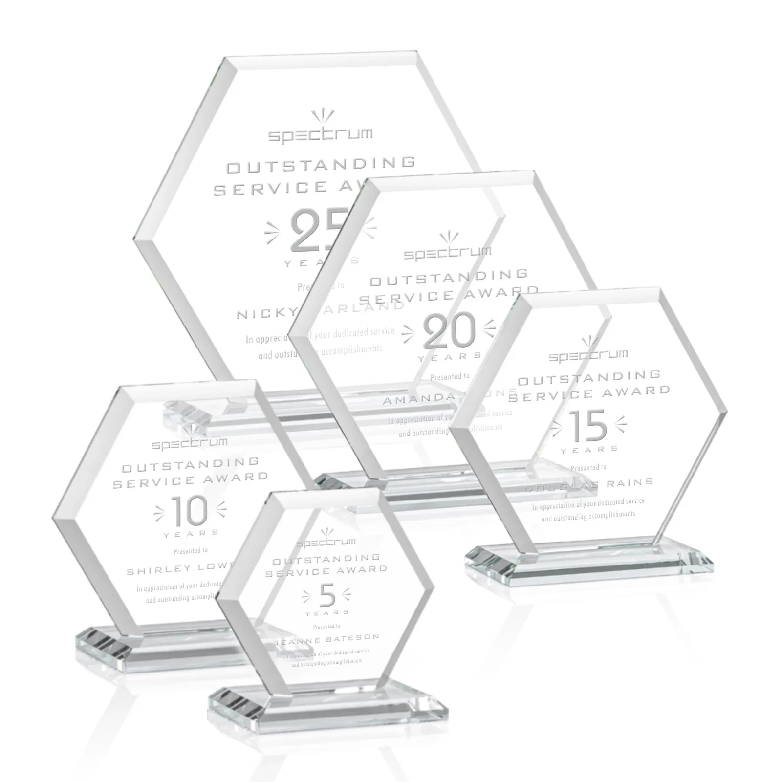 Branded Starfire Crystal Hexagon Award with Deep Mitered Edges for donor appreciation