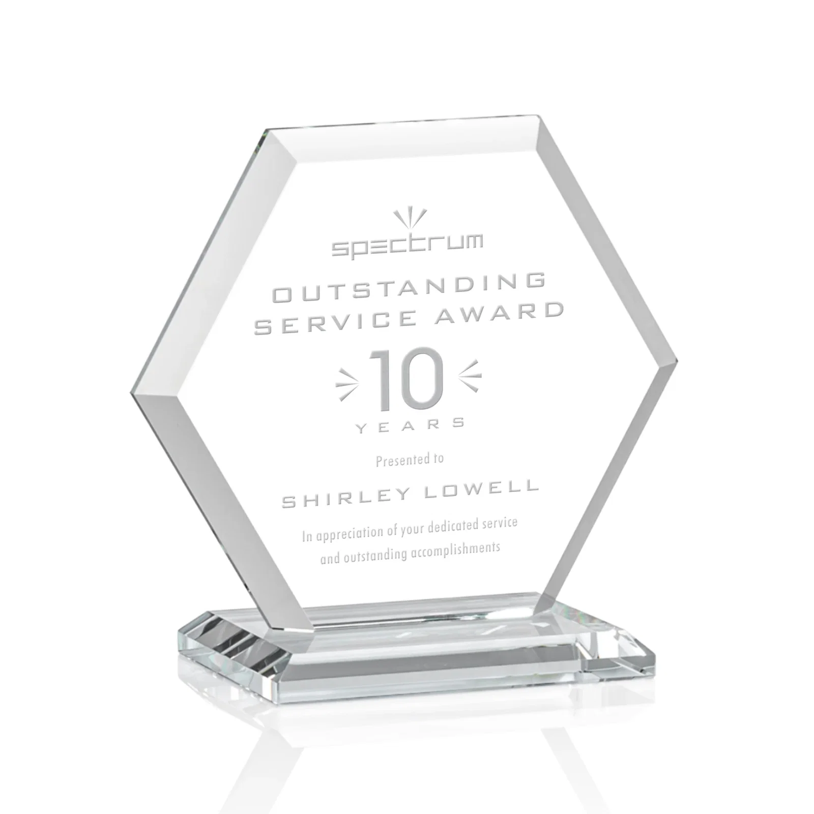 Branded Starfire Crystal Hexagon Award with Deep Mitered Edges for safety achievement programs