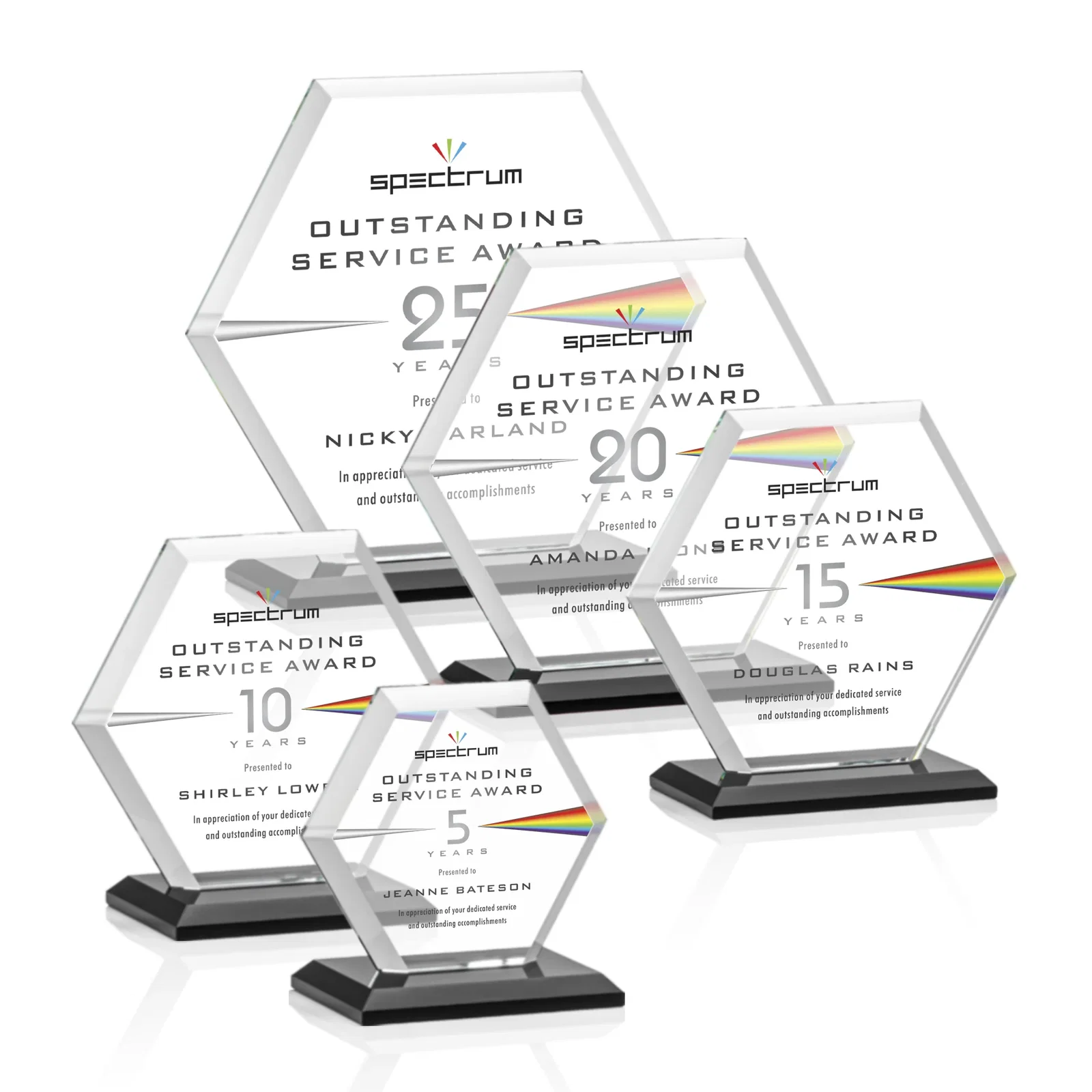 Customized Starfire Crystal Hexagon Award with Deep Mitered Edges for corporate award ceremonies