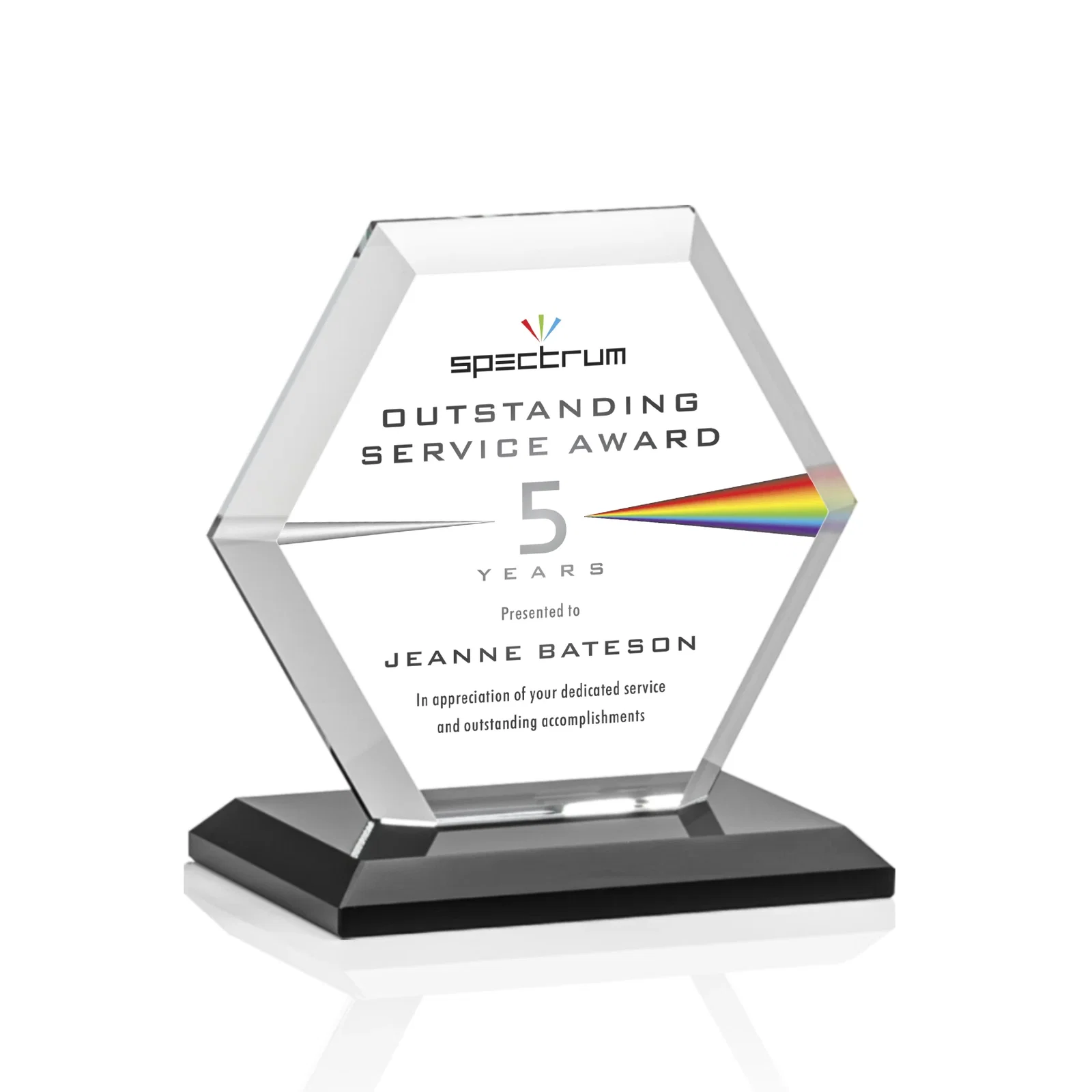 Customized Starfire Crystal Hexagon Award with Deep Mitered Edges for service anniversary gifts