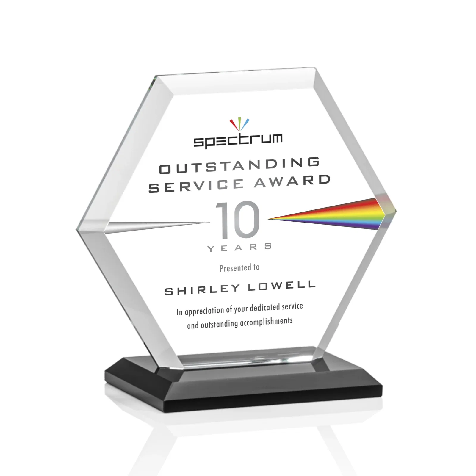 Customized Starfire Crystal Hexagon Award with Deep Mitered Edges for sales achievement awards
