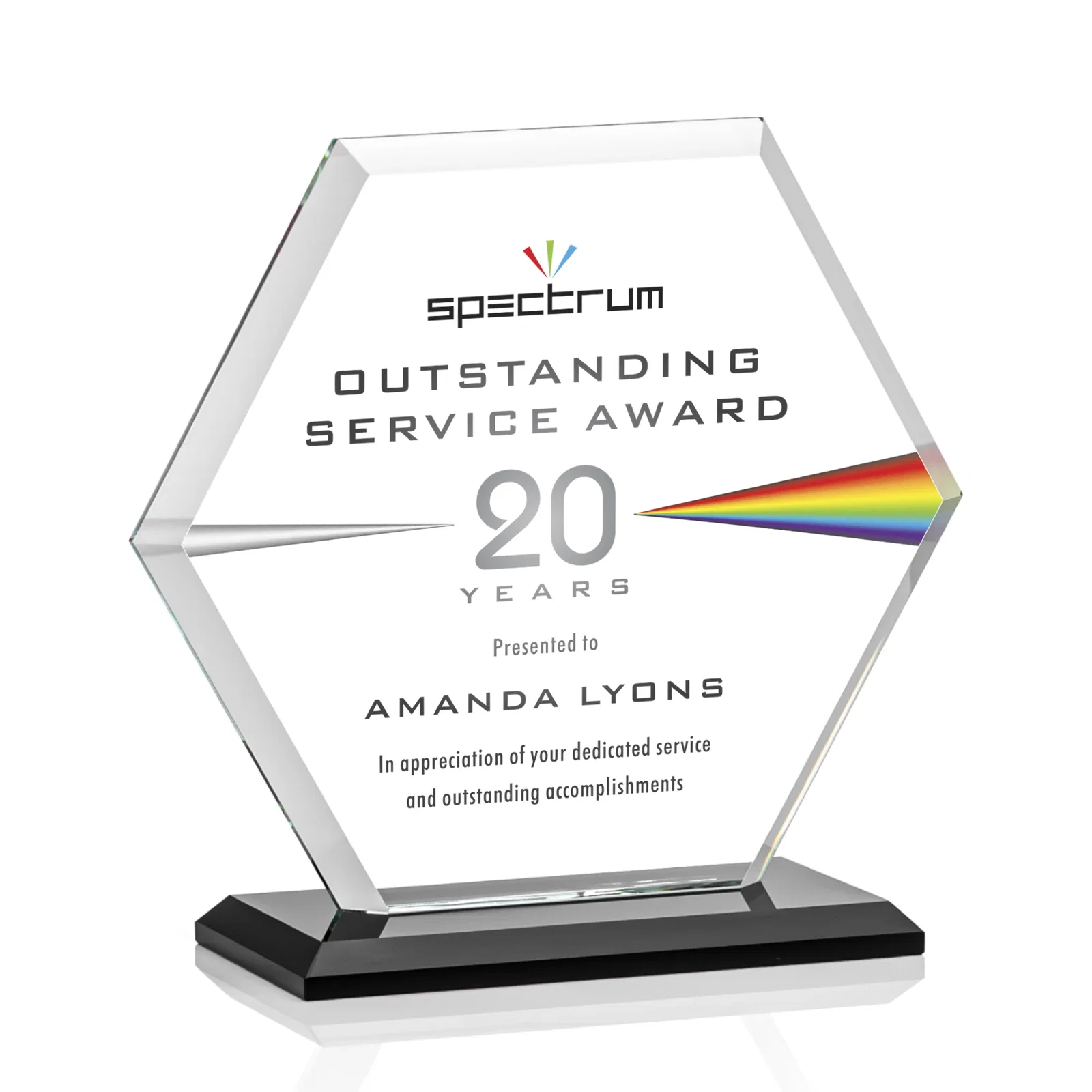 Customized Starfire Crystal Hexagon Award with Deep Mitered Edges for team milestone celebrations