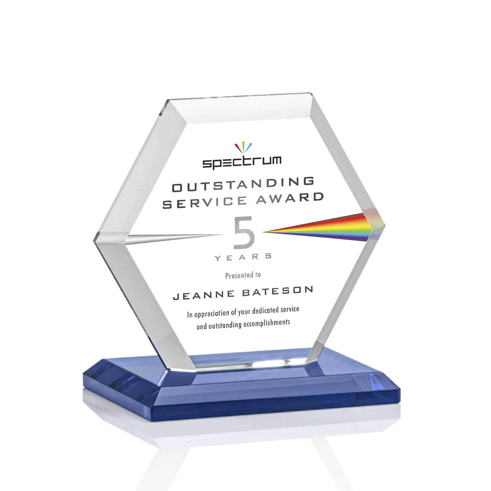 Customized Starfire Crystal Hexagon Award with Deep Mitered Edges for safety achievement programs